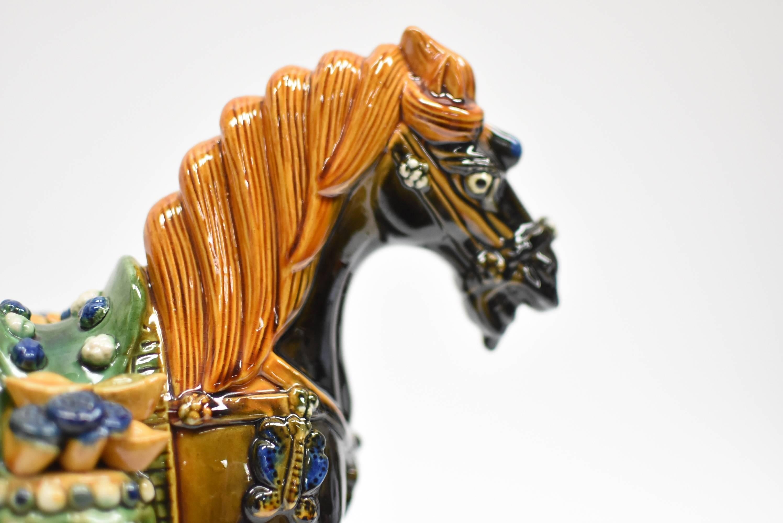 Black Chinese Pottery Horse, with Money Bag 8