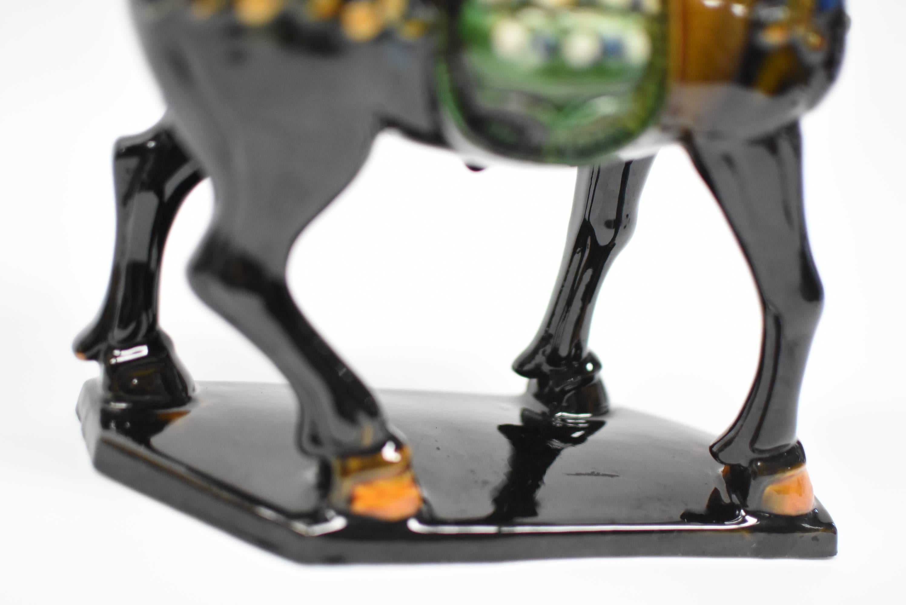 Black Chinese Pottery Horse, with Money Bag 9