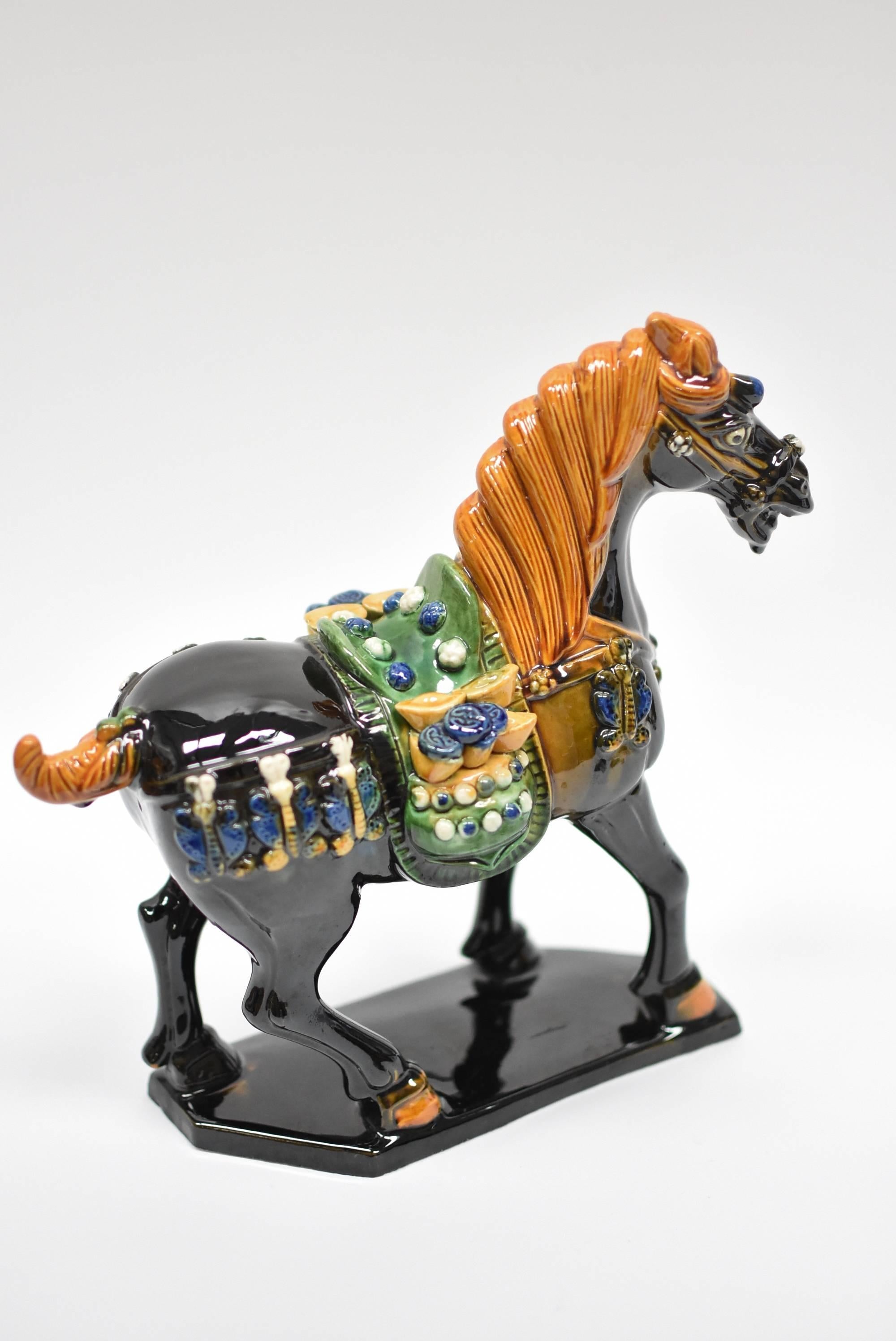 Black Chinese Pottery Horse, with Money Bag 10