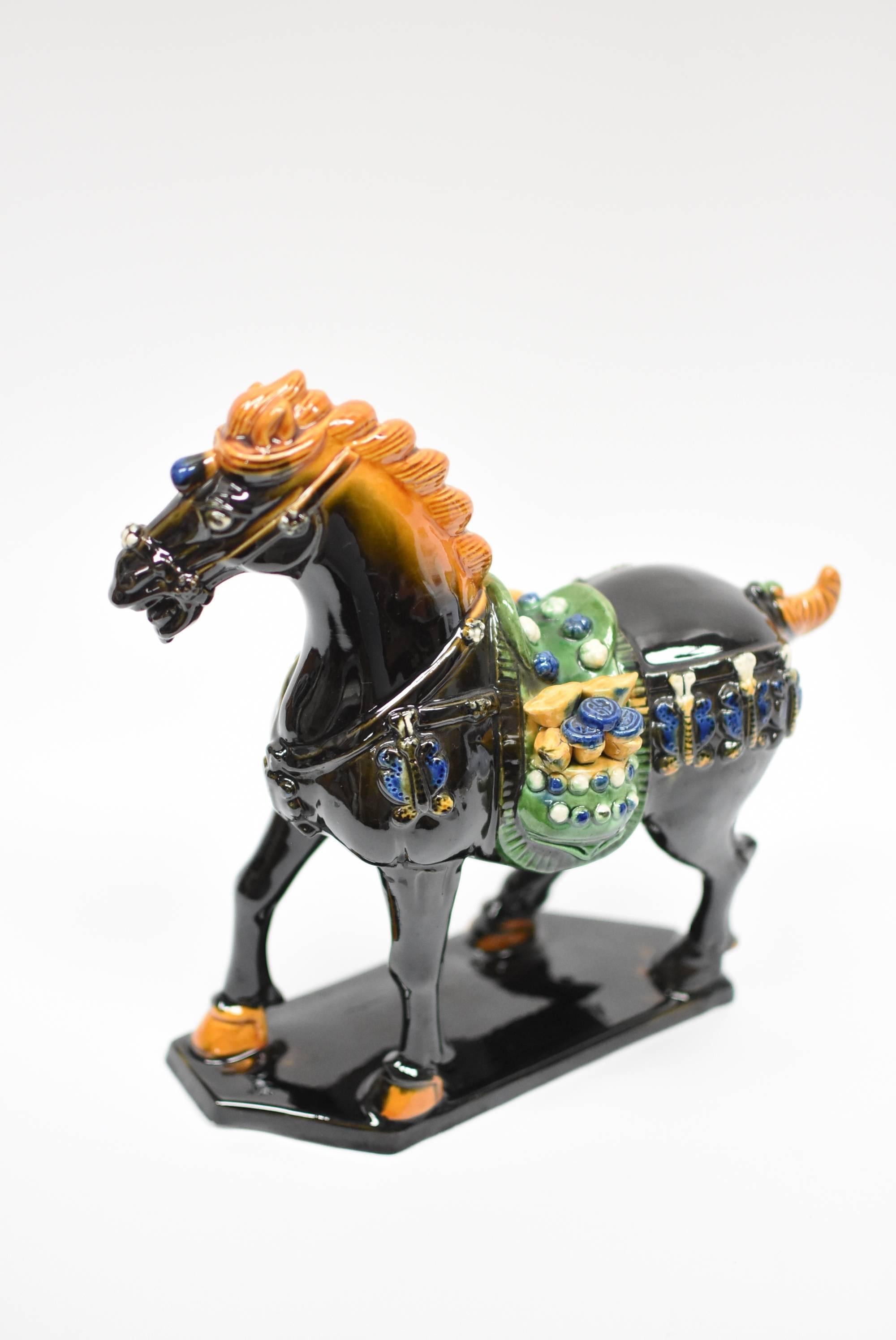 Black Chinese Pottery Horse, with Money Bag 11