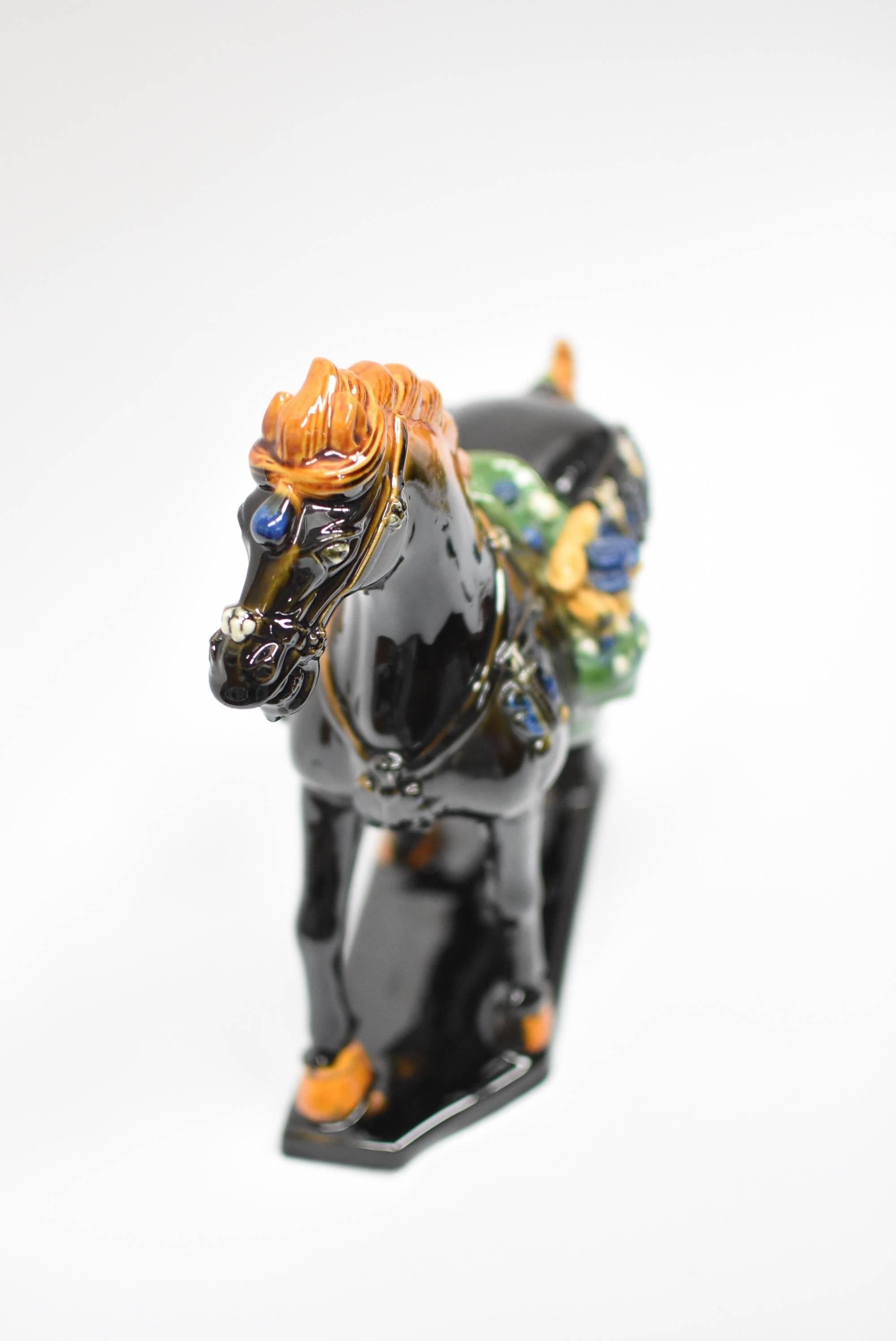 Black Chinese Pottery Horse, with Money Bag 12