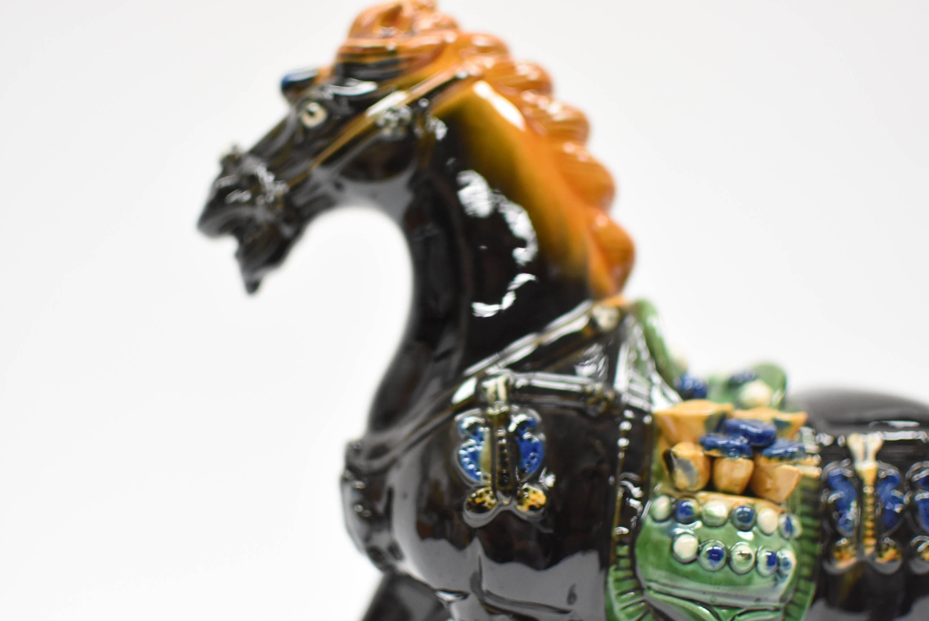 Black Chinese Pottery Horse, with Money Bag 2