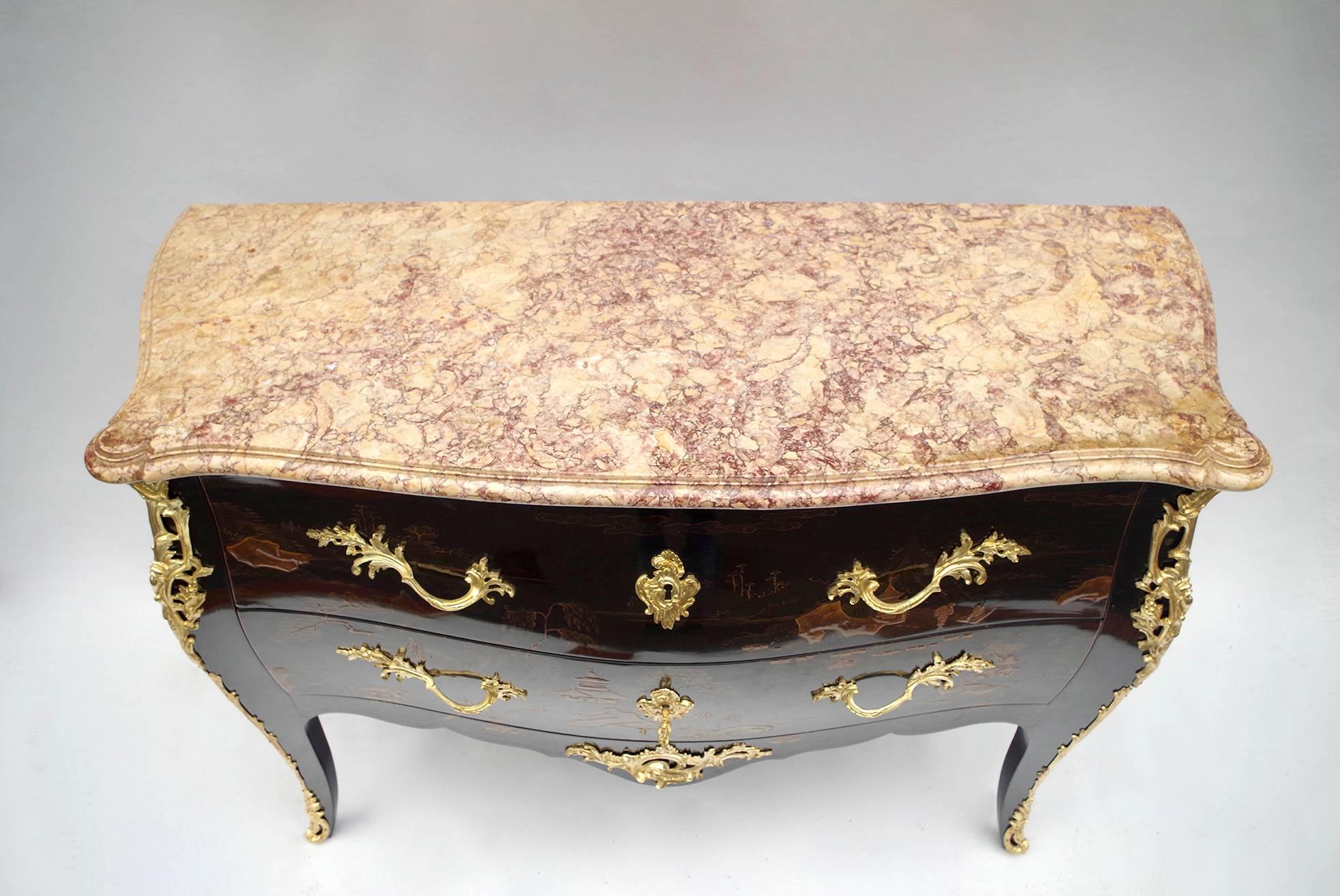 20th Century Black Chinese Style Lacquered Louis XV Style Commode, circa 1950