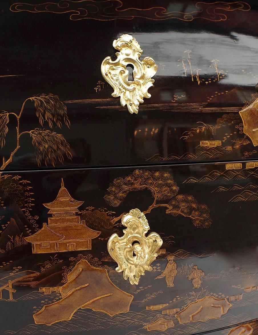 Black Chinese Style Lacquered Louis XV Style Commode, circa 1950 1