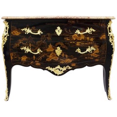 Black Chinese Style Lacquered Louis XV Style Commode, circa 1950