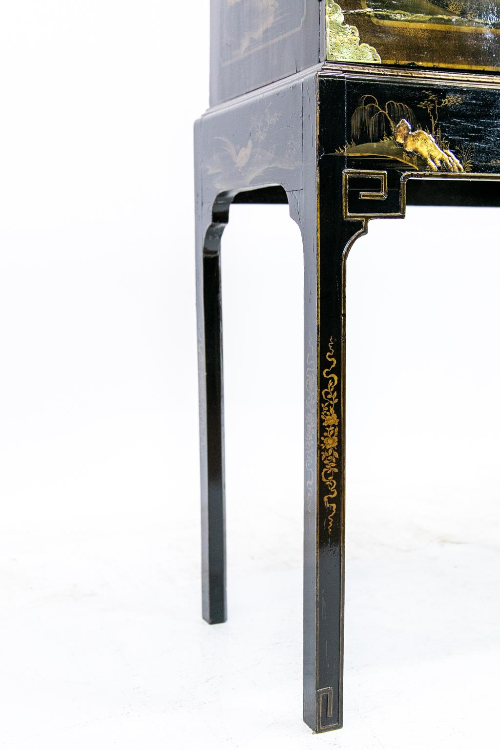 Mid-20th Century Black Chinoiserie Cabinet on Stand