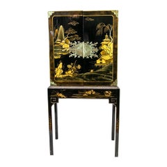 Black Chinoiserie Cabinet on Stand