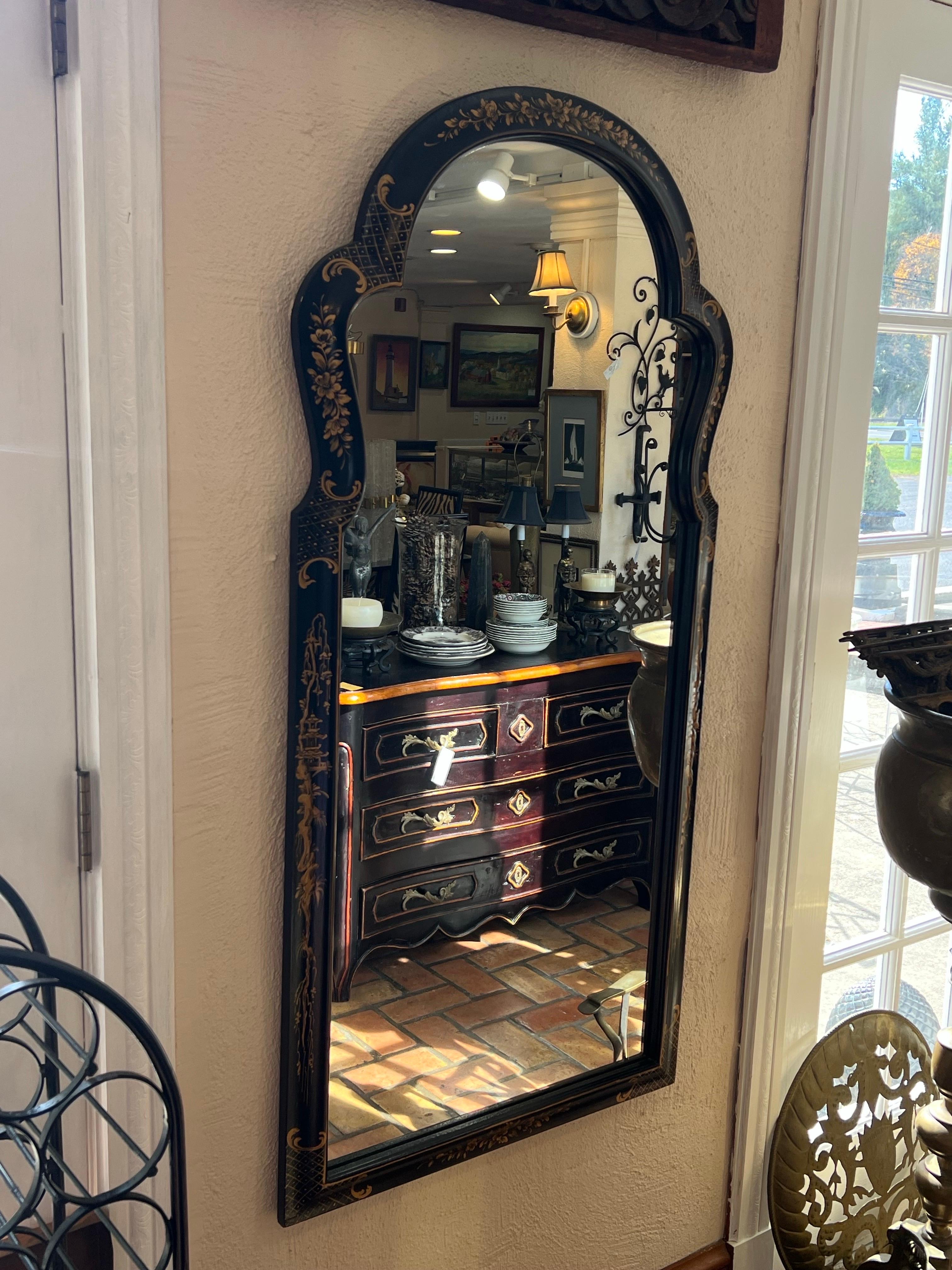 Miroir sculpté Chinoiserie noire en vente 6