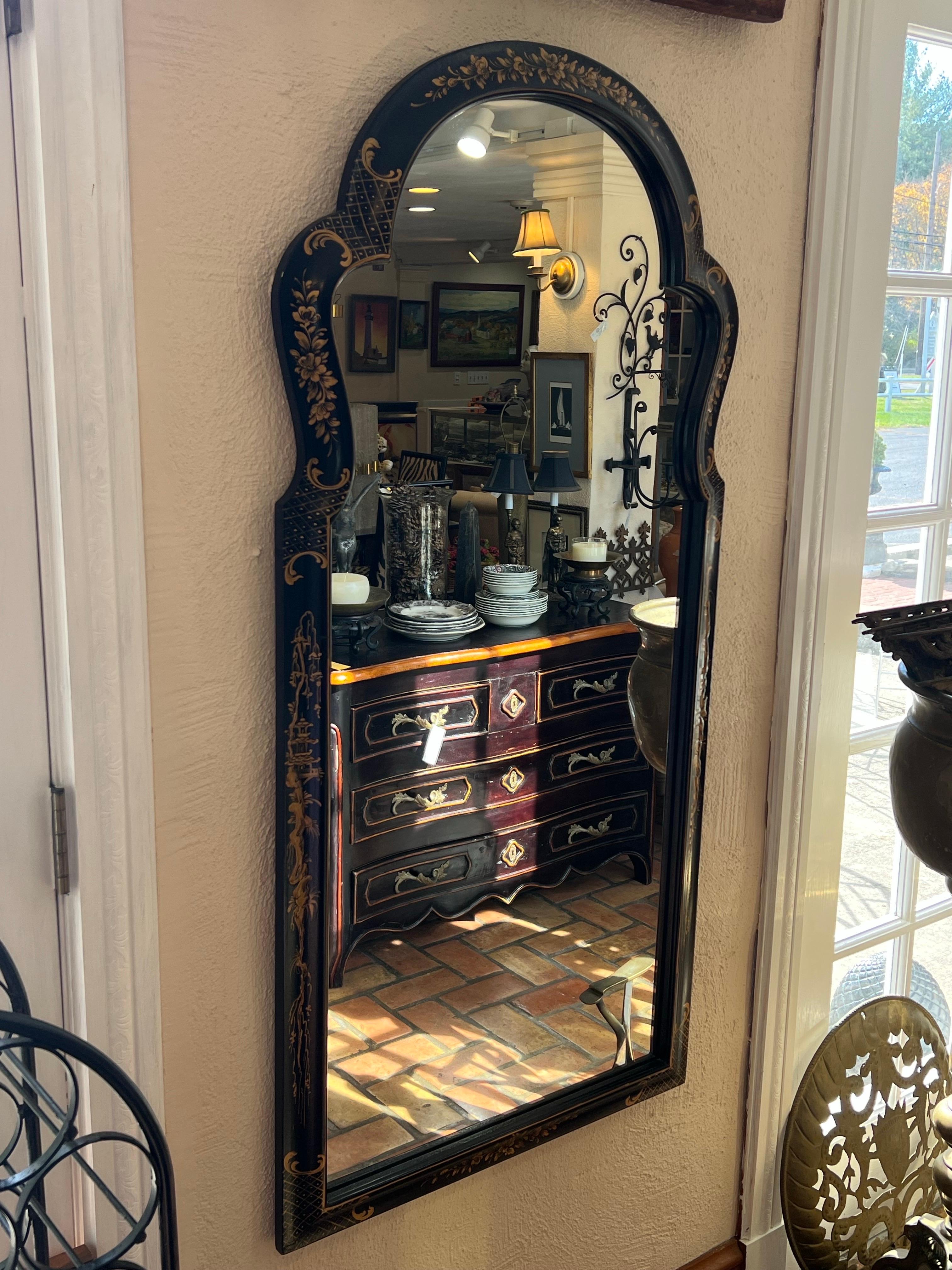 Miroir sculpté Chinoiserie noire en vente 7