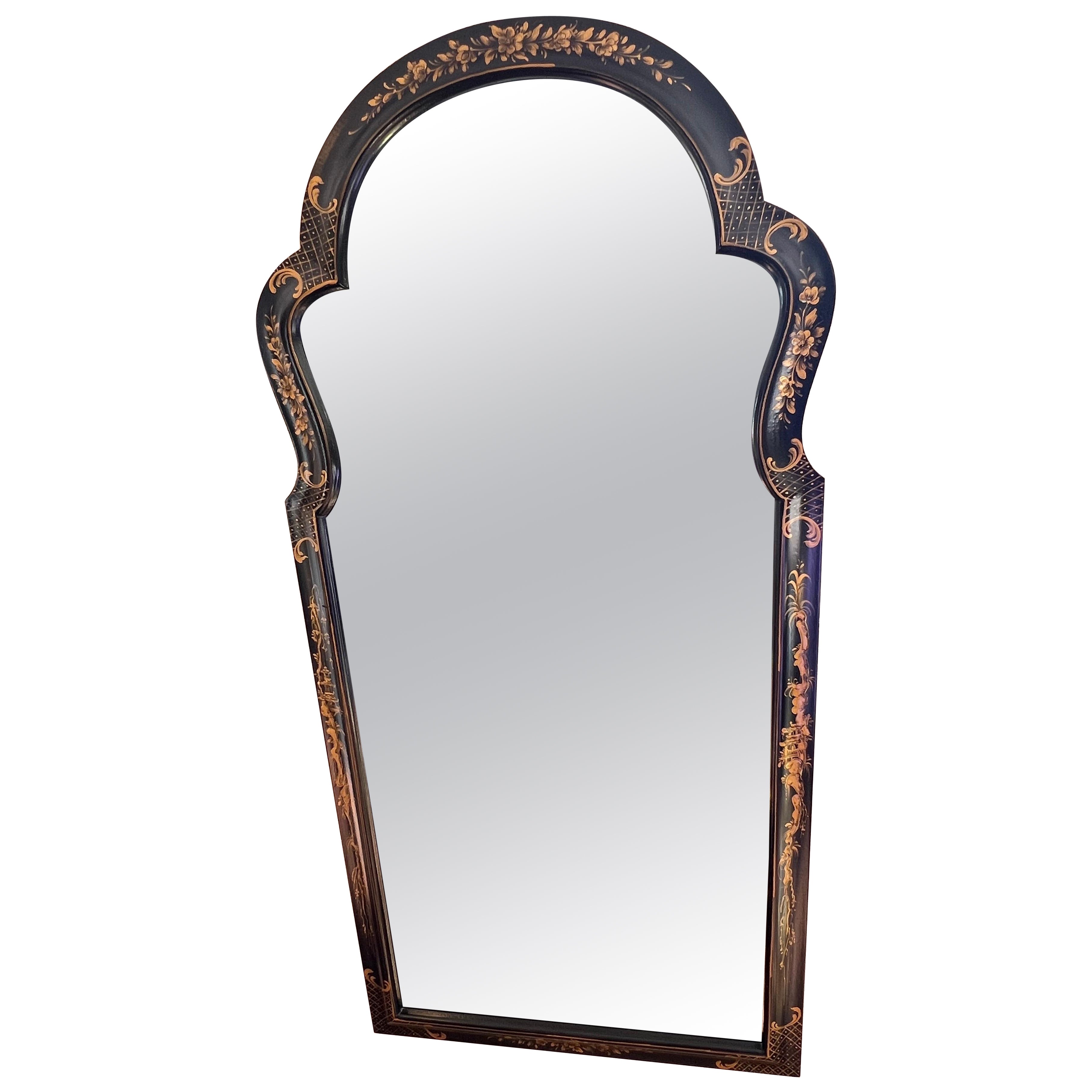 Miroir sculpté Chinoiserie noire en vente