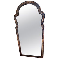Vintage Black Chinoiserie Carved Mirror