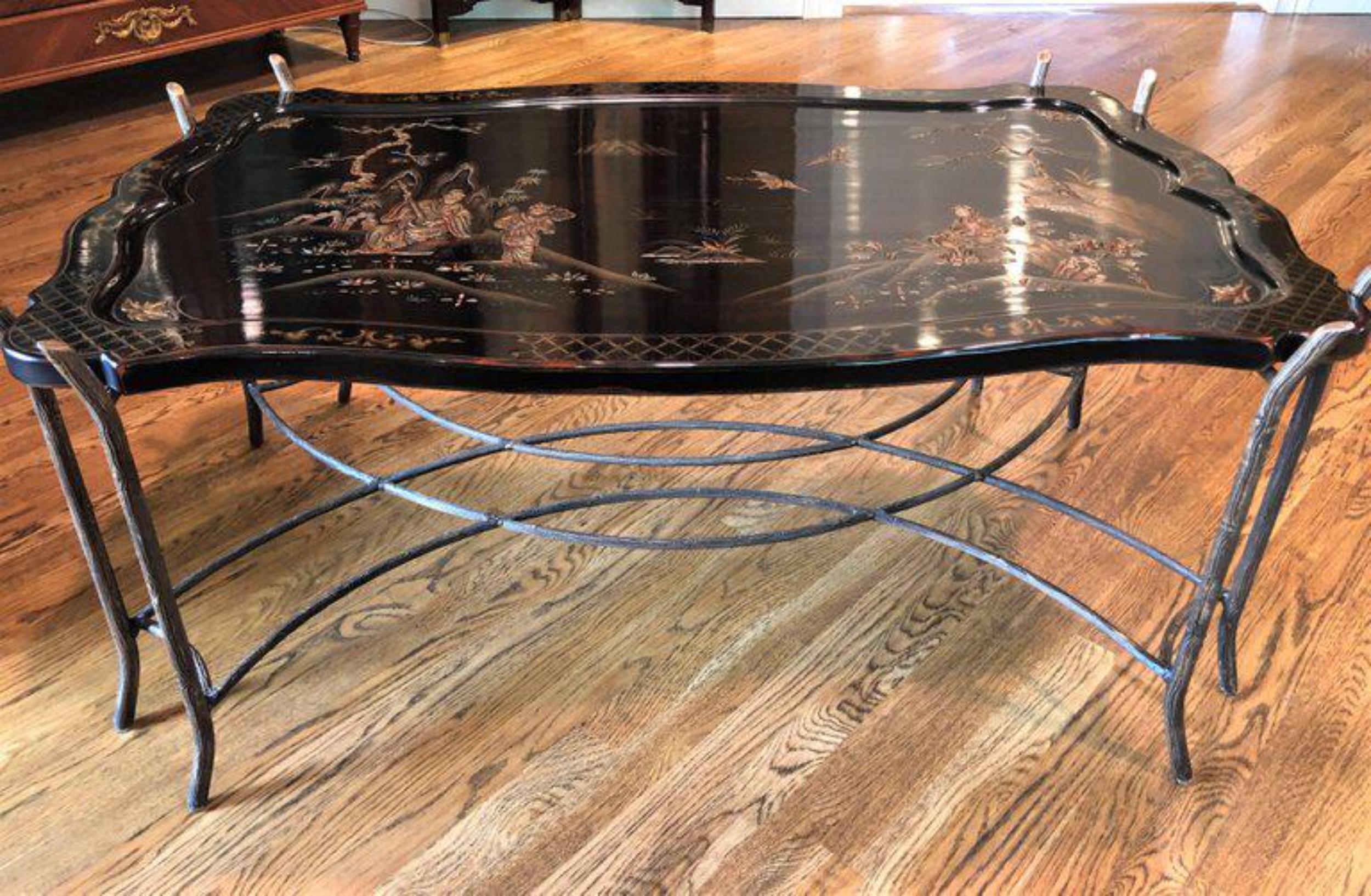 Black Chinoiserie Coffee or Cocktail Table In Good Condition In Stamford, CT