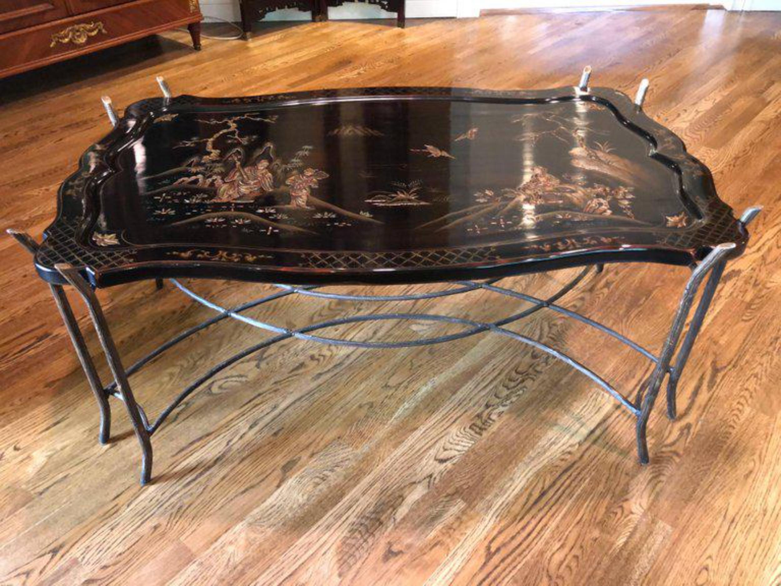 20th Century Black Chinoiserie Coffee or Cocktail Table