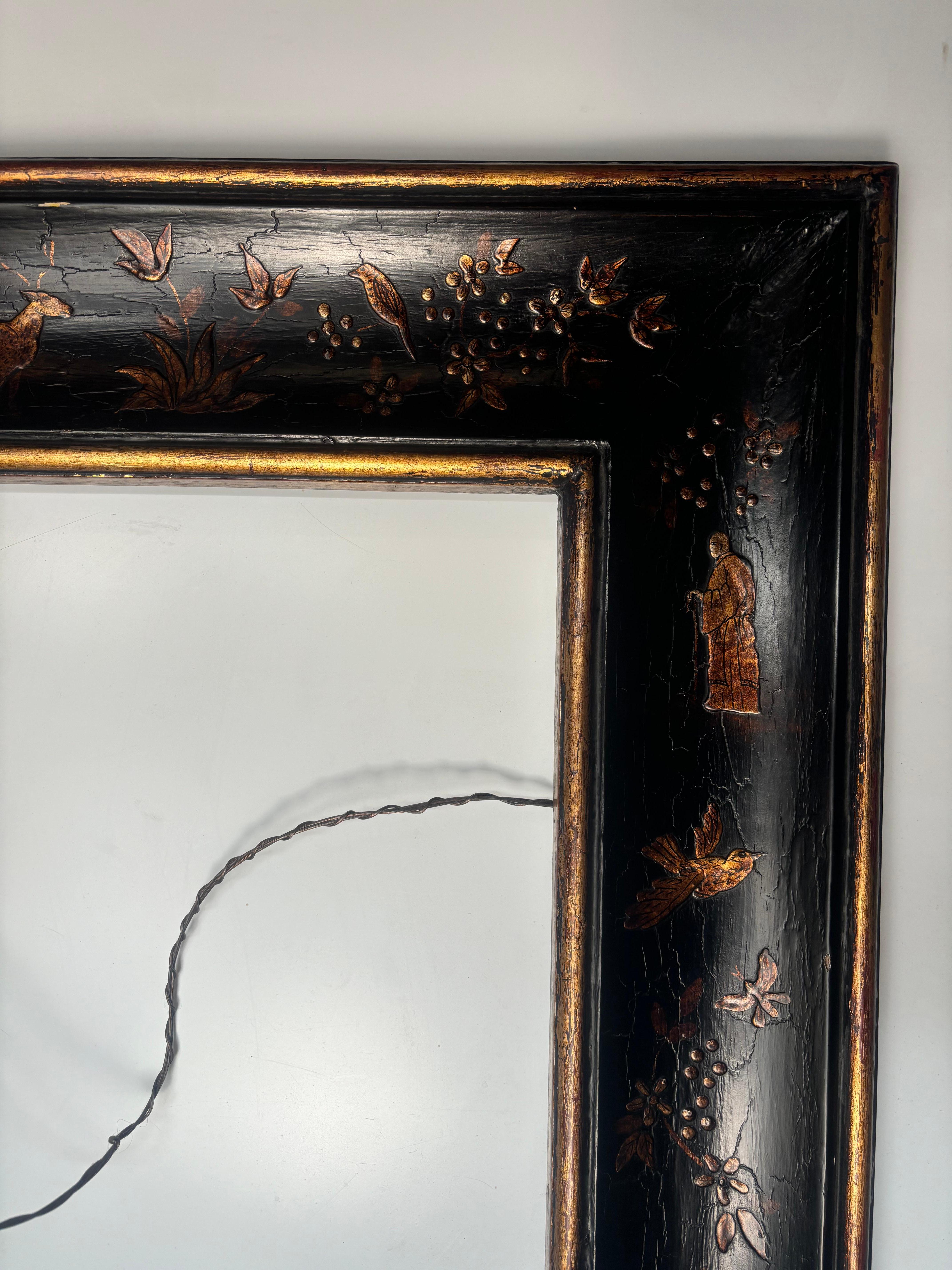 Chinese Black Chinoiserie Concave Frame For Sale