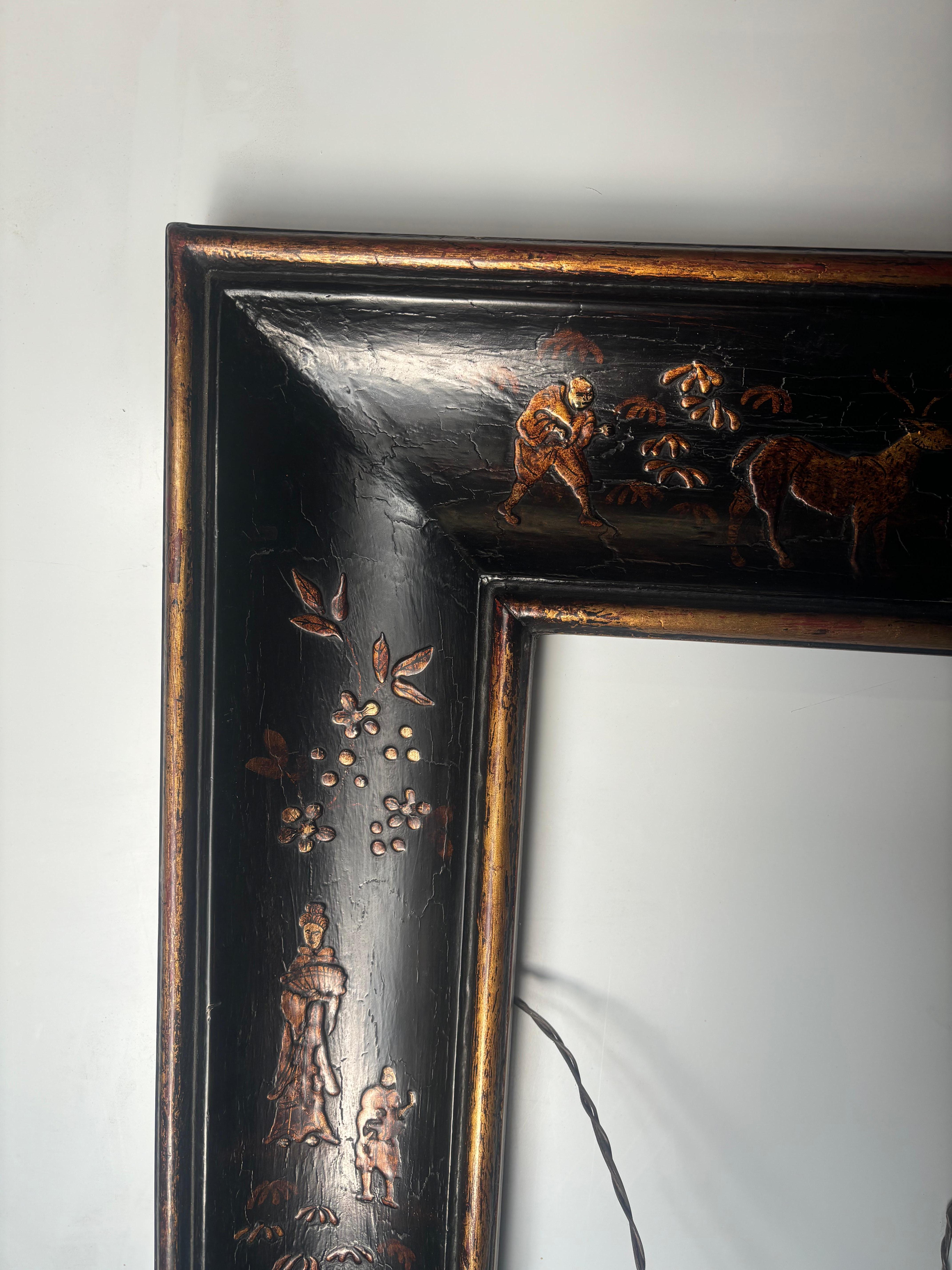 Contemporary Black Chinoiserie Concave Frame For Sale