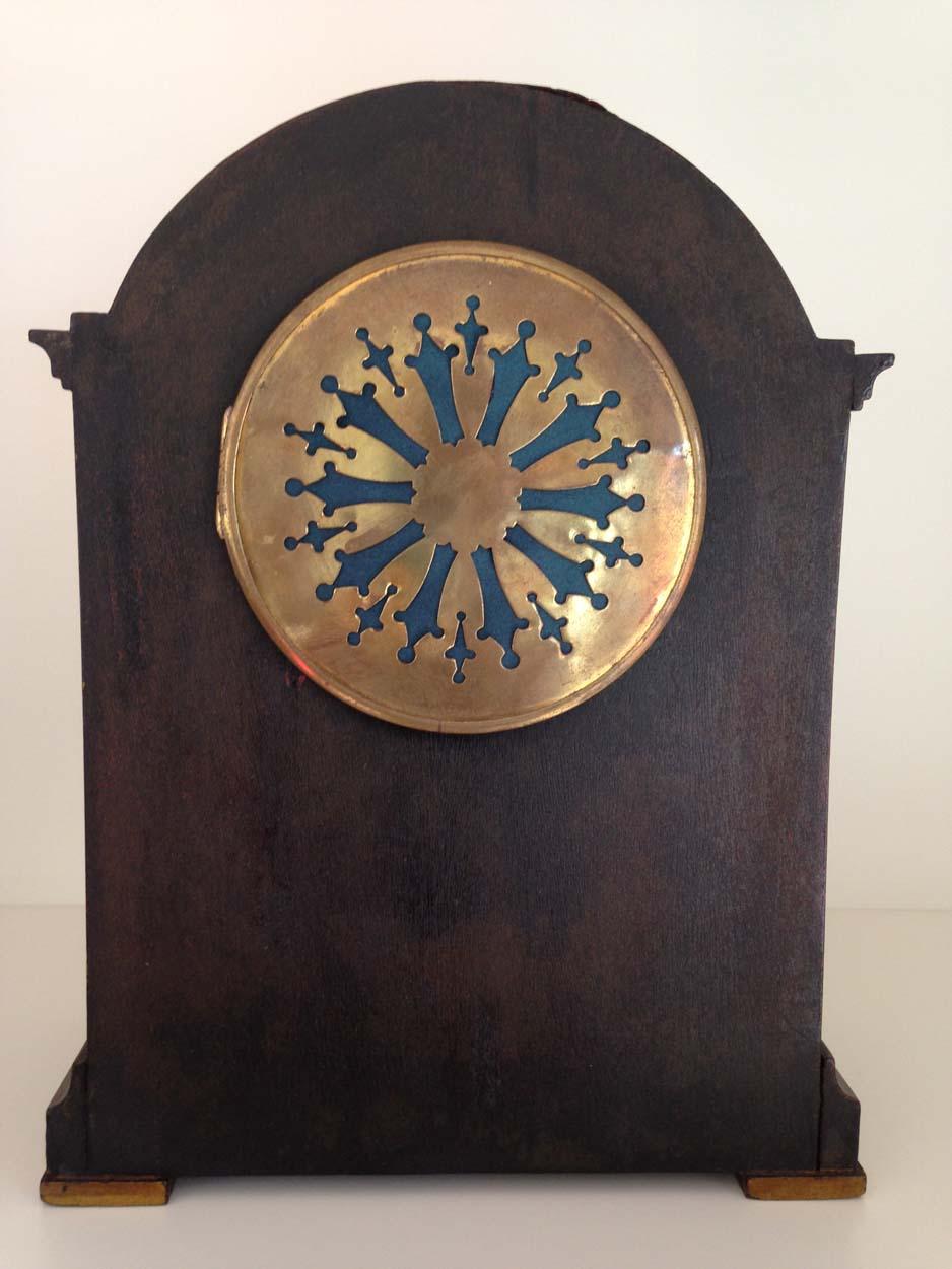Black Chinoiserie Georgian Style Chiming English Mantel Clock, circa 1900 For Sale 1