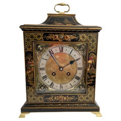 Antique Black Chinoiserie Mantel Clock In Georgian Style, French Movement, Circa 1930
