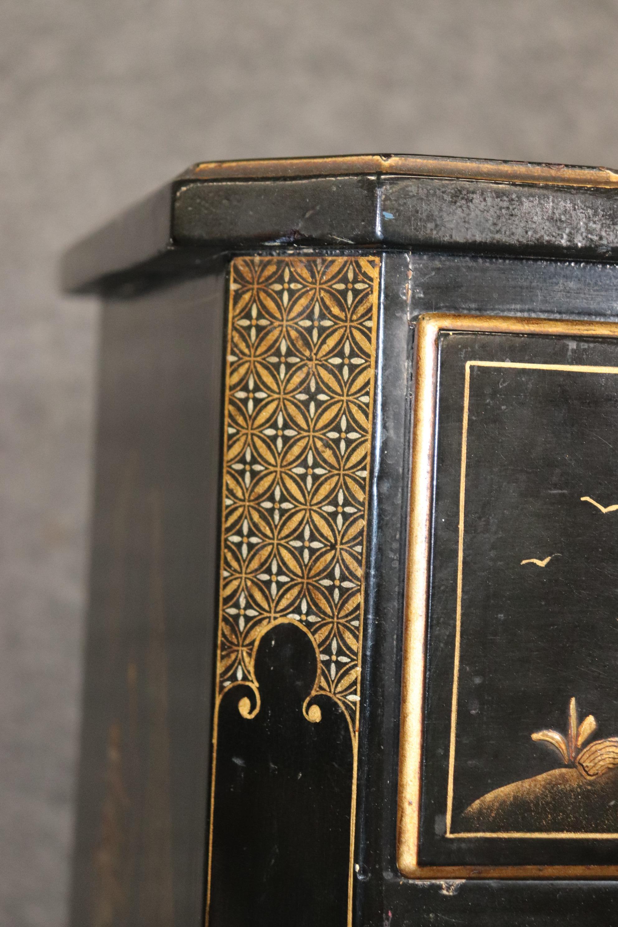 Black Chinoiserie Paint Decorated Lingerie Chest Night Stand, Circa 1930 4