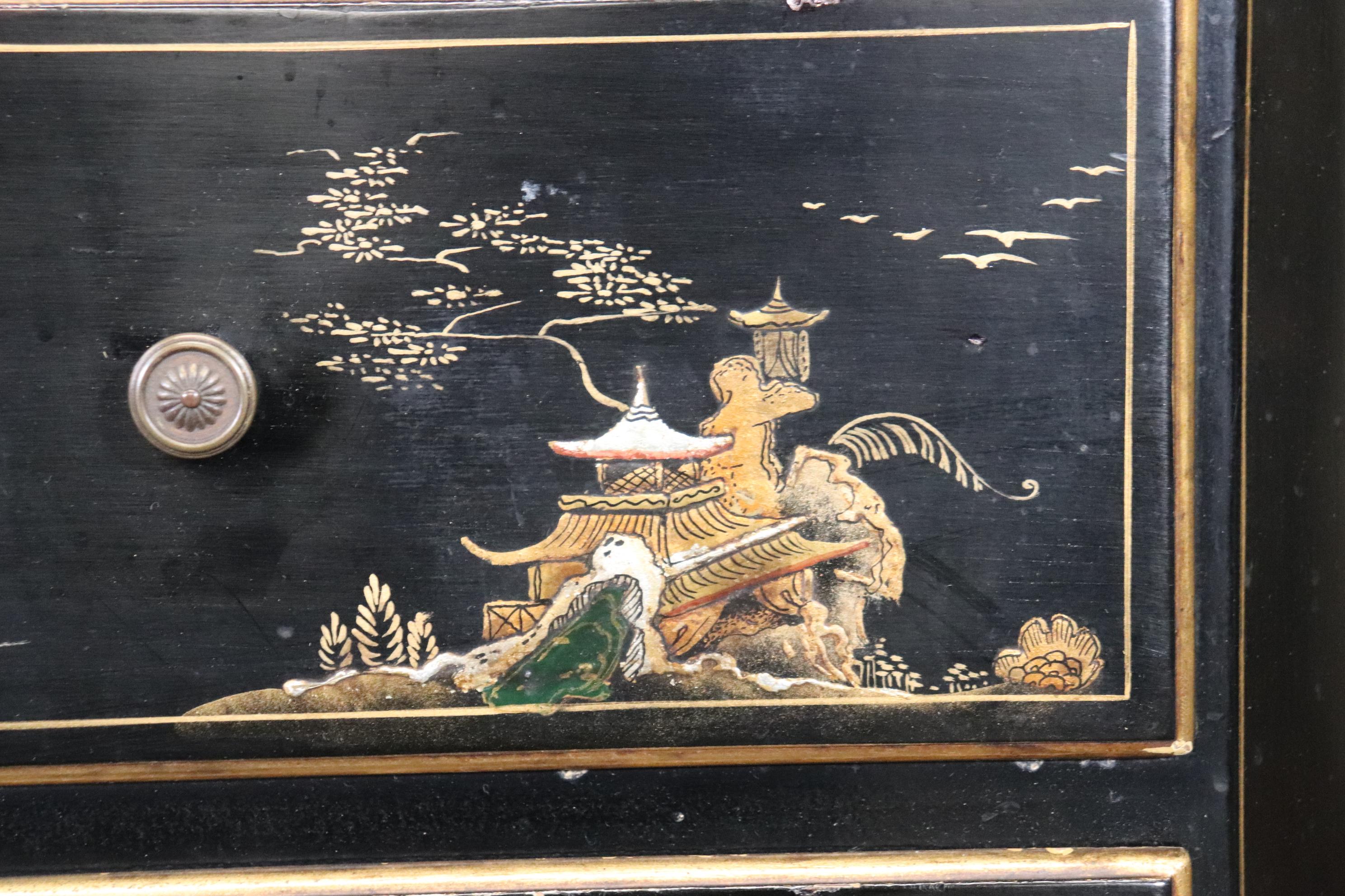 Black Chinoiserie Paint Decorated Lingerie Chest Night Stand, Circa 1930 5