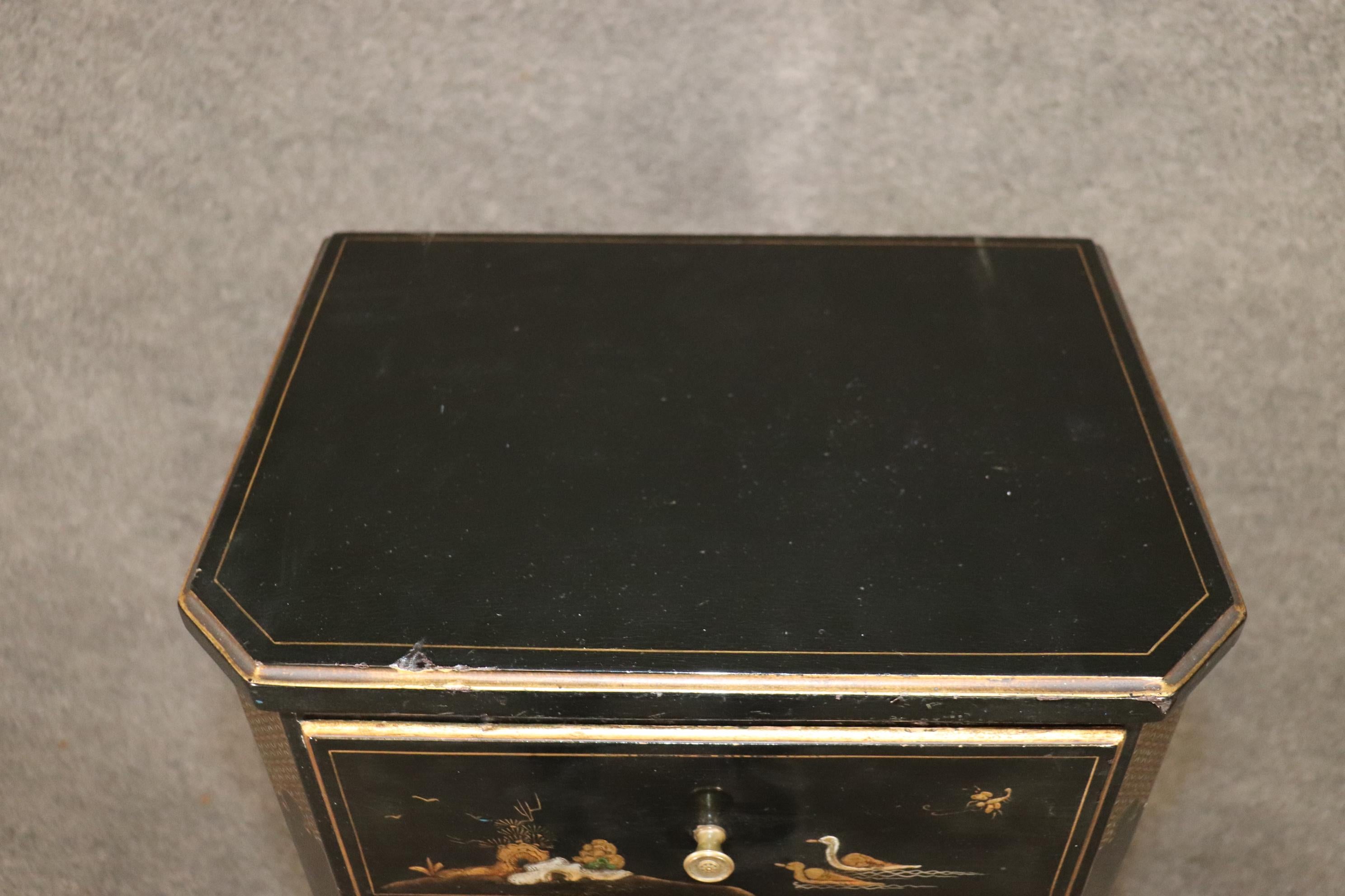 Black Chinoiserie Paint Decorated Lingerie Chest Night Stand, Circa 1930 1