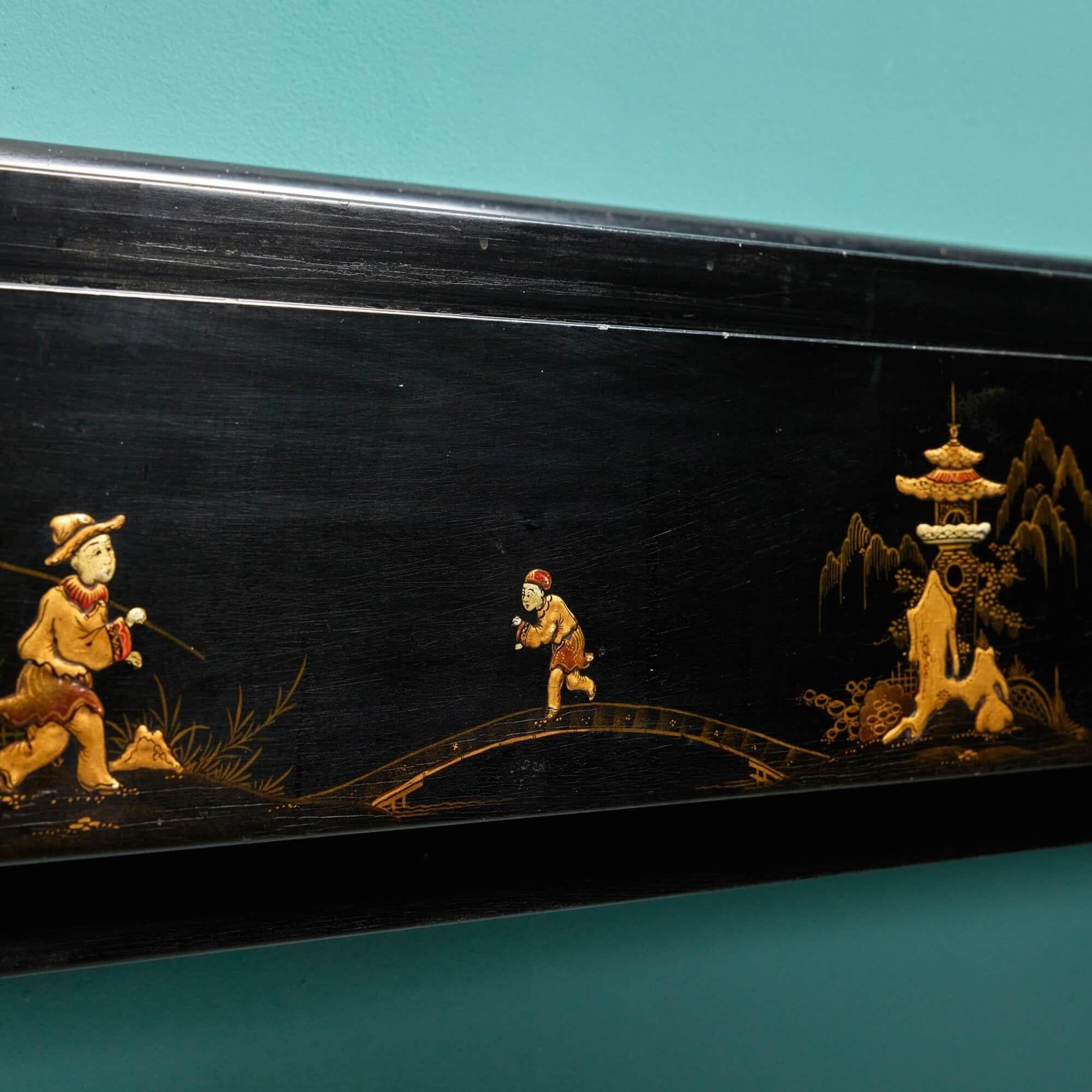 Black Chinoiserie Painted Fireplace In Fair Condition For Sale In Wormelow, Herefordshire