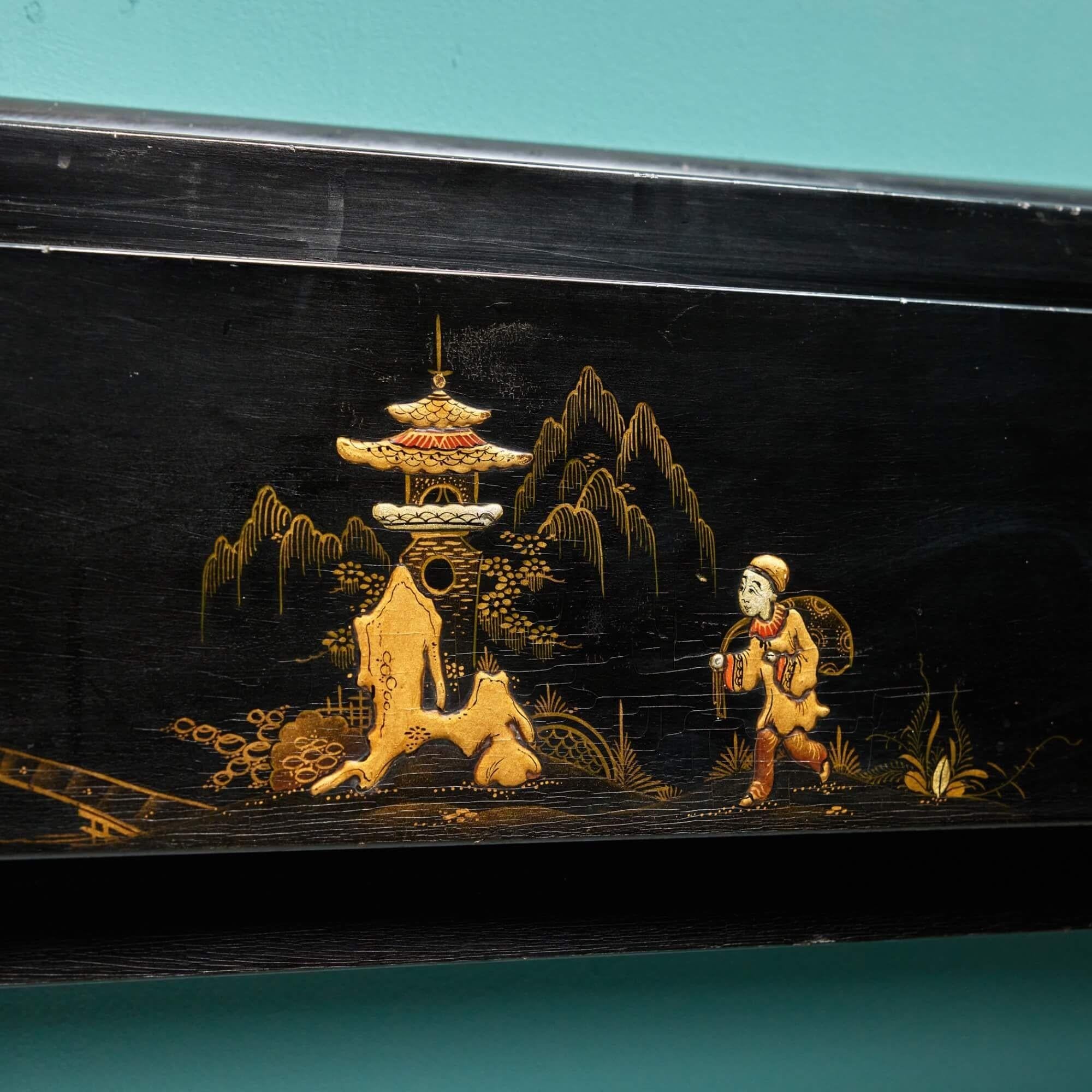 20th Century Black Chinoiserie Painted Fireplace For Sale