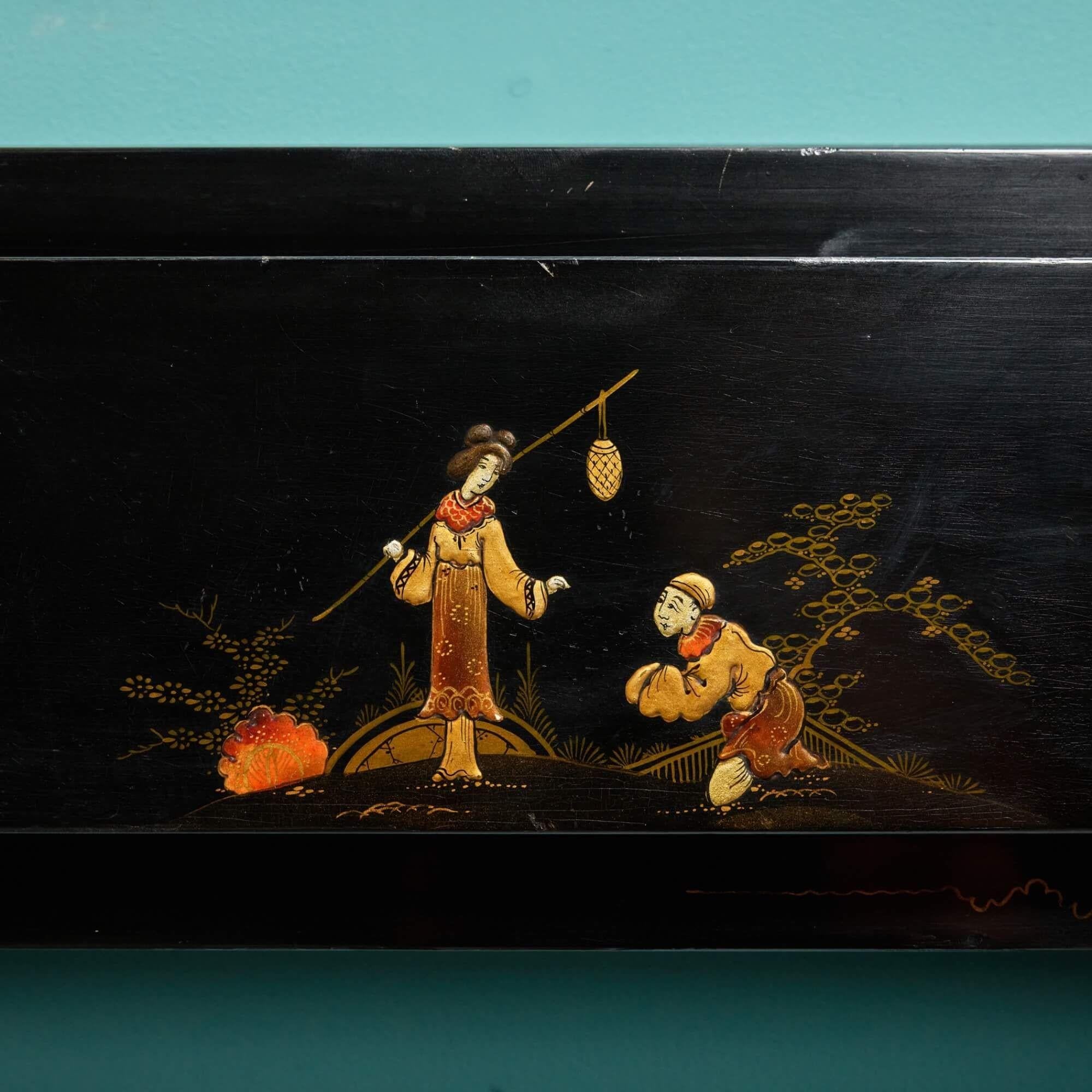 Black Chinoiserie Painted Fireplace For Sale 1