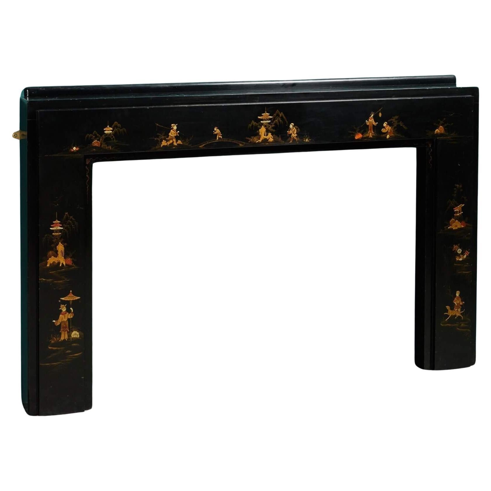 Black Chinoiserie Painted Fireplace For Sale