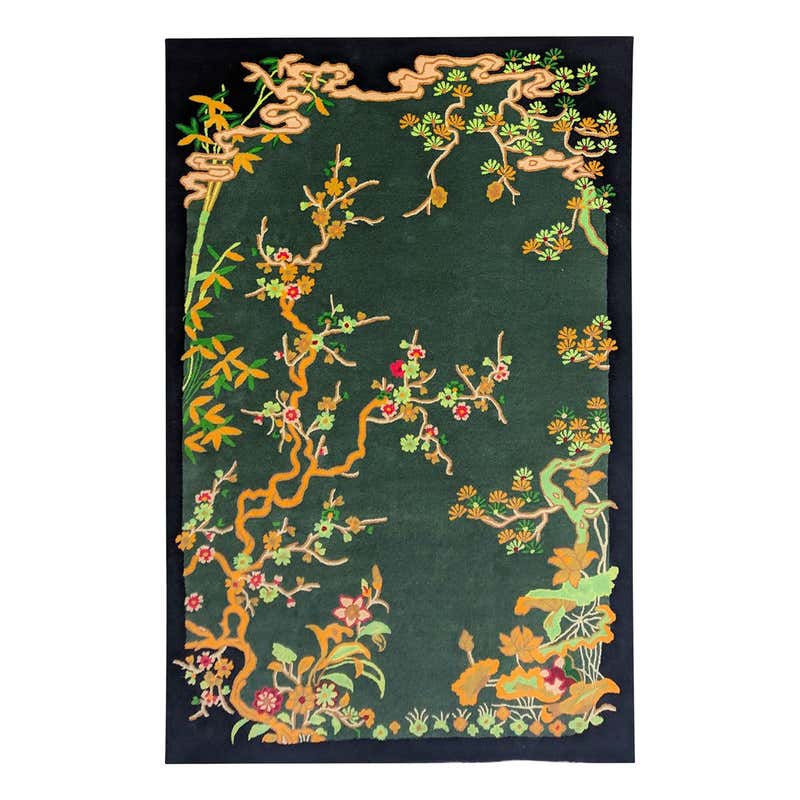 Black Chinoiserie Rug For Sale at 1stDibs