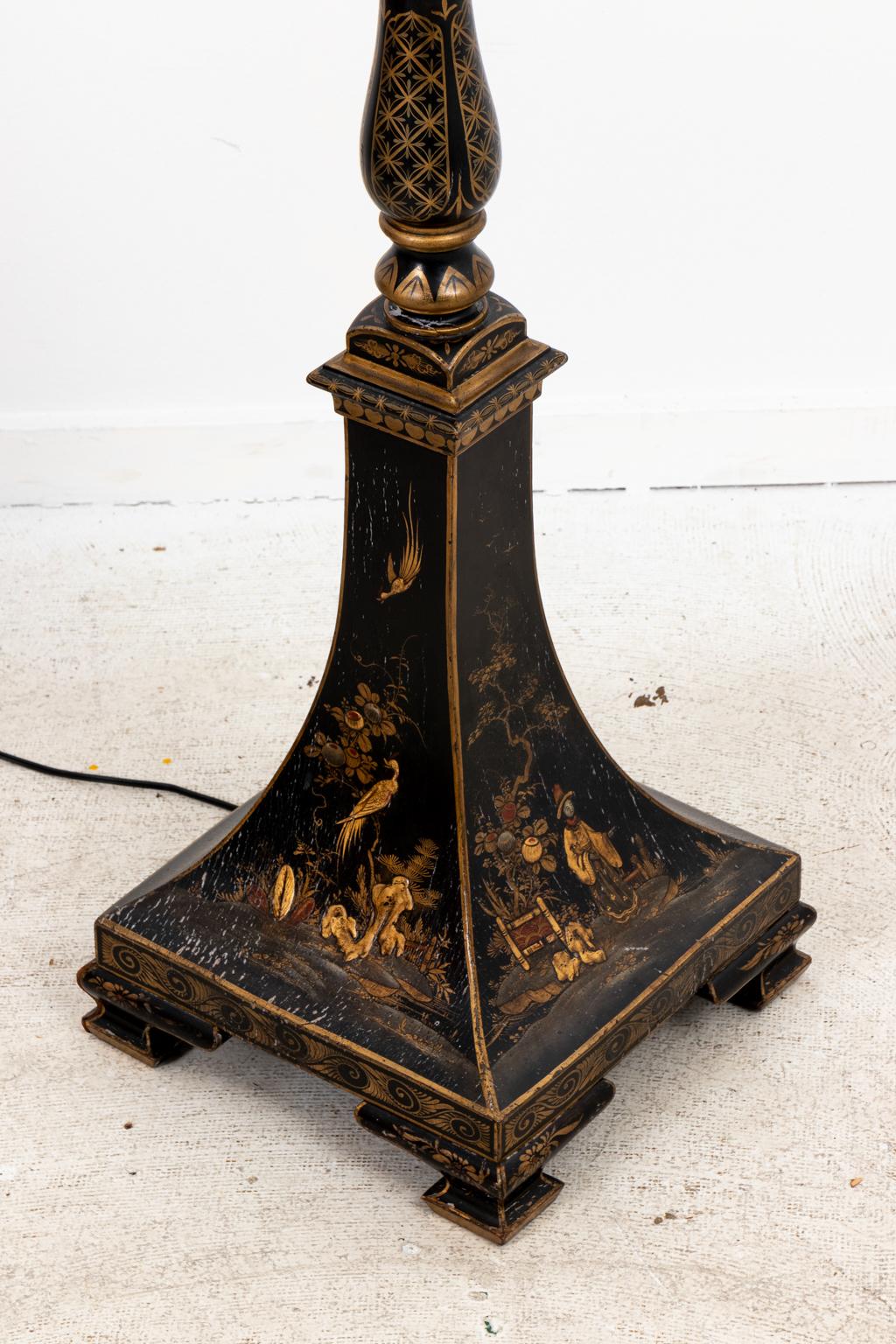Black Chinoiserie Style Standing Floor Lamp For Sale 3