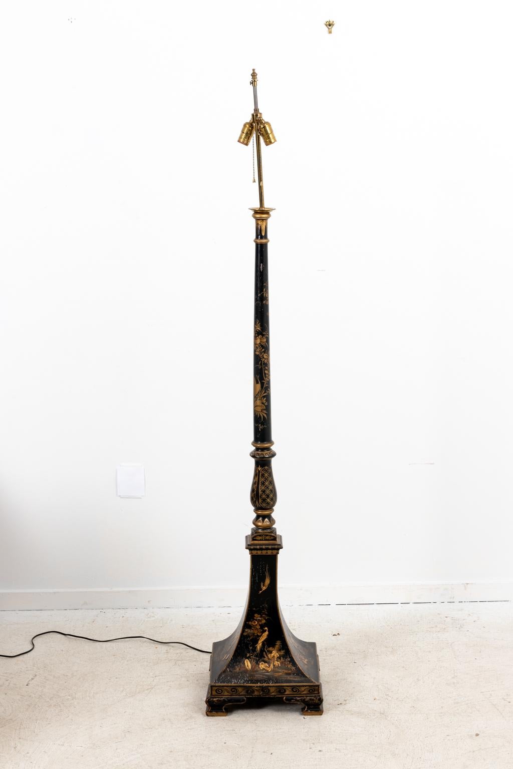 Black Chinoiserie Style Standing Floor Lamp For Sale 4