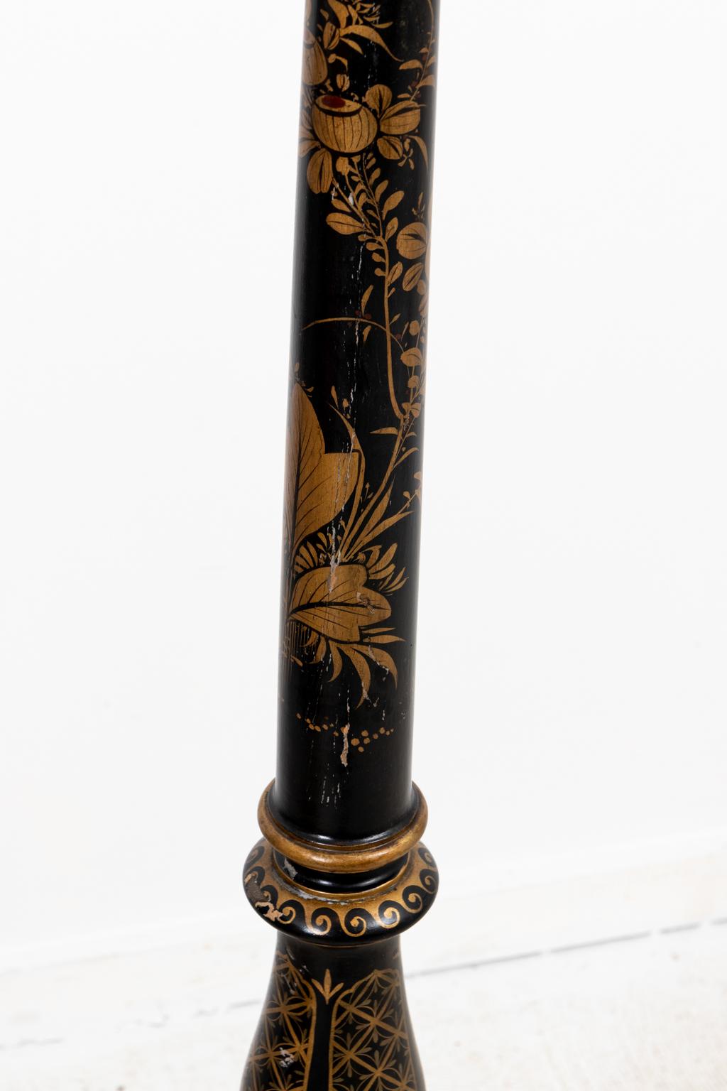 American Black Chinoiserie Style Standing Floor Lamp For Sale