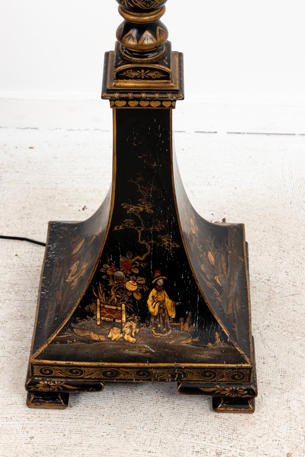 Black Chinoiserie Style Standing Floor Lamp In Good Condition For Sale In Stamford, CT