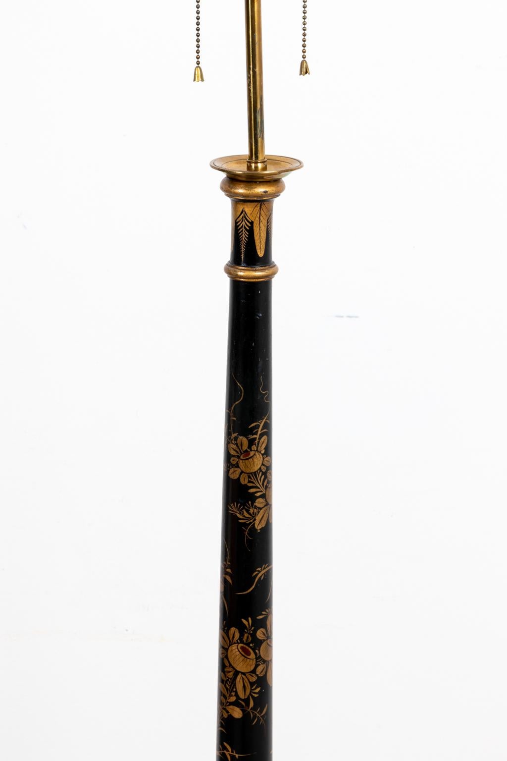 Black Chinoiserie Style Standing Floor Lamp For Sale 1