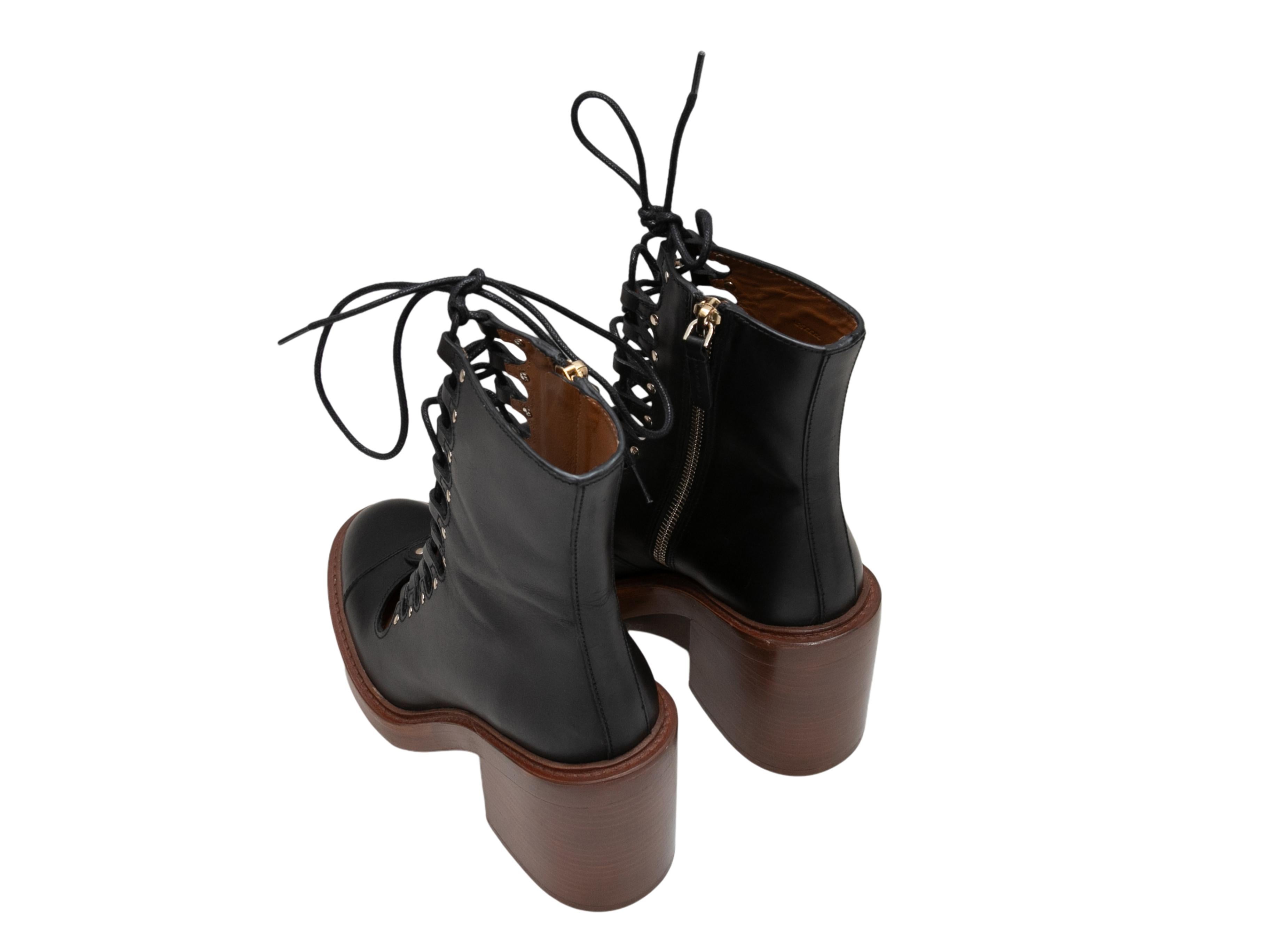 Black Chloe Leather Lace-Up May Ankle Boots Size 38 In Good Condition In New York, NY