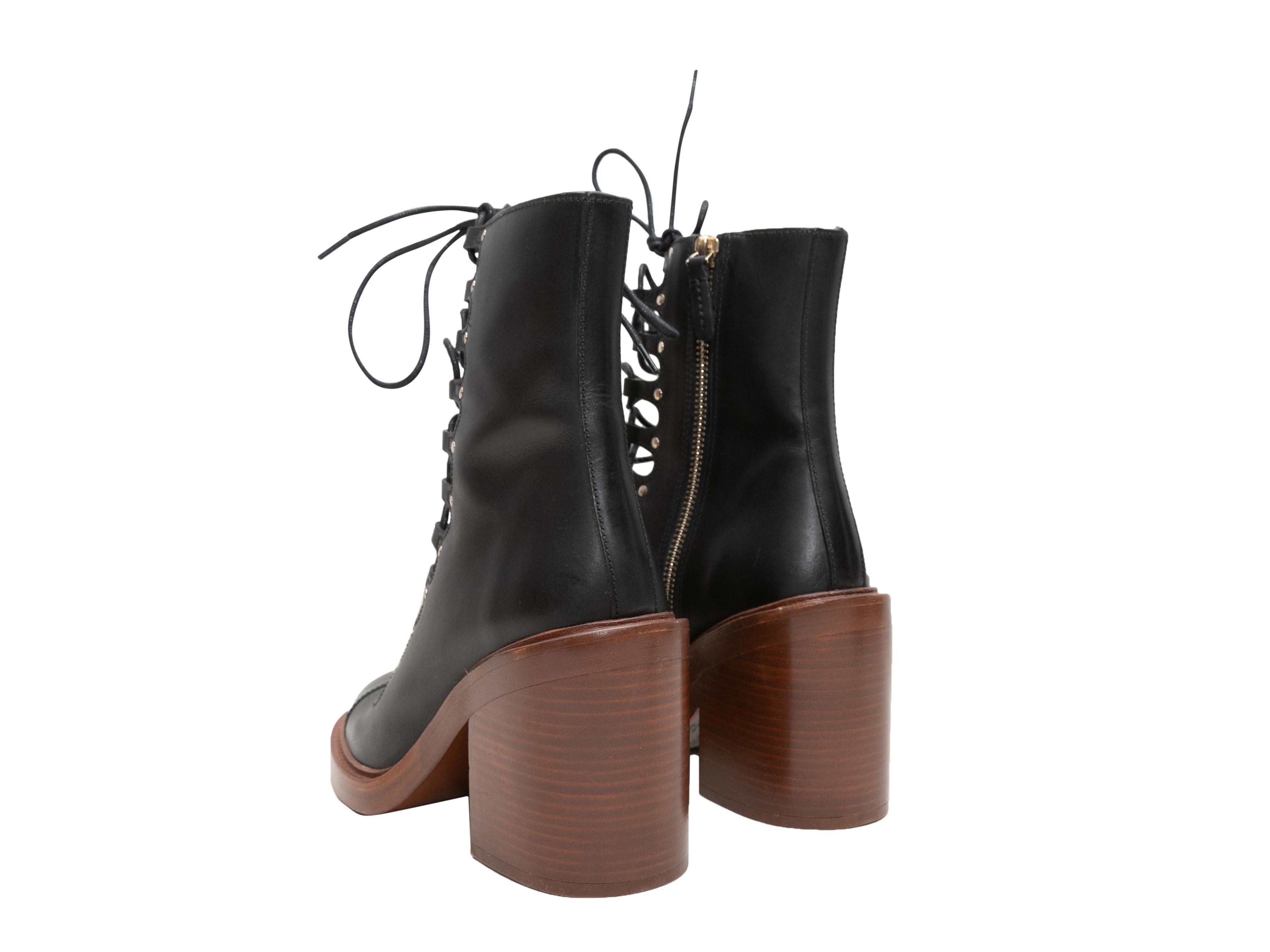 Women's Black Chloe Leather Lace-Up May Ankle Boots Size 38