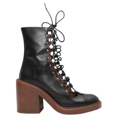 Black Chloe Leather Lace-Up May Ankle Boots Size 38