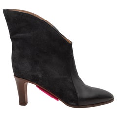 Black Chloe Suede & Leather Heeled Ankle Boots Size 37