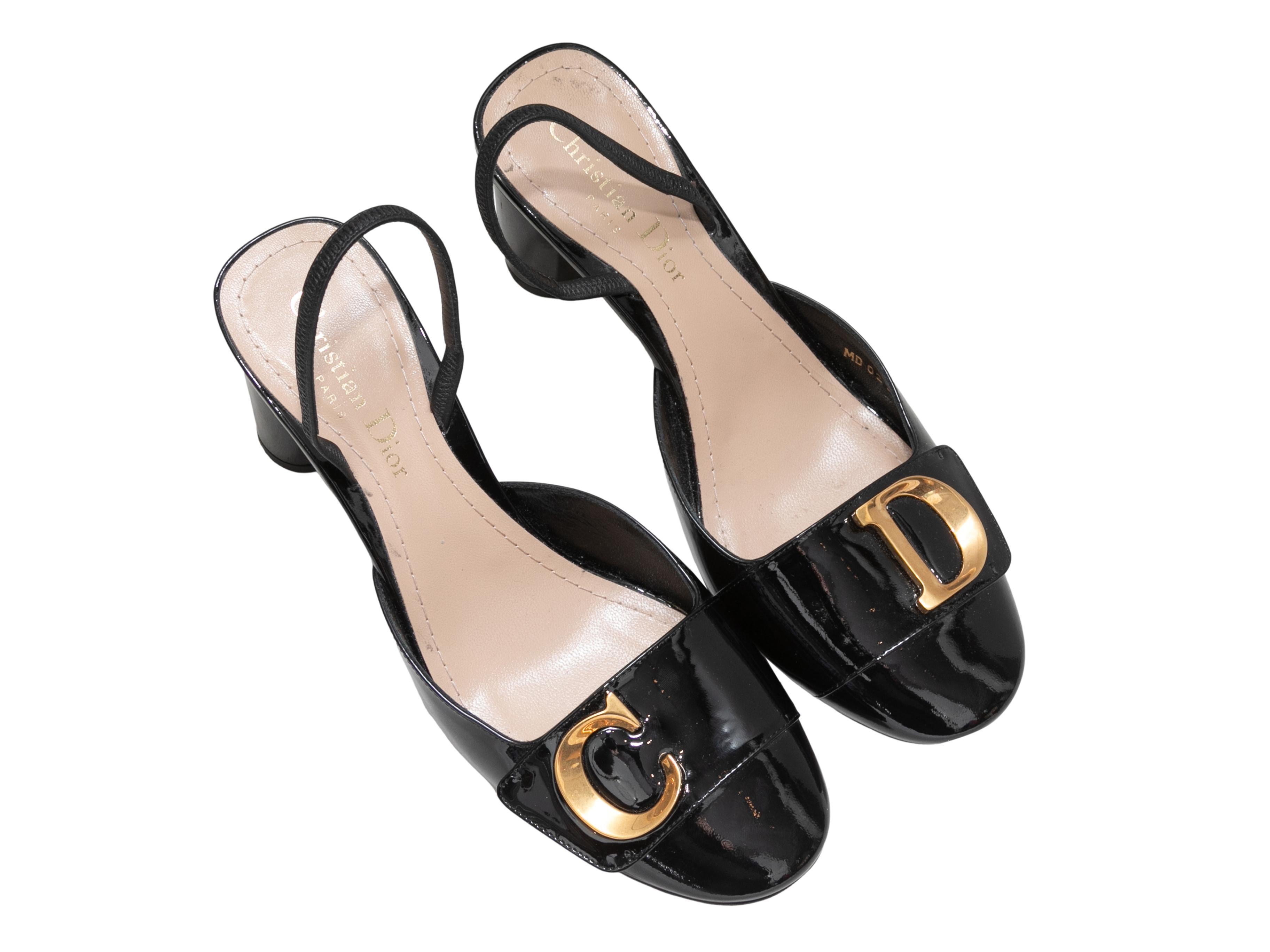 Black Christian Dior C'est Dior Patent Slingback Heels Size 37.5 For Sale 1