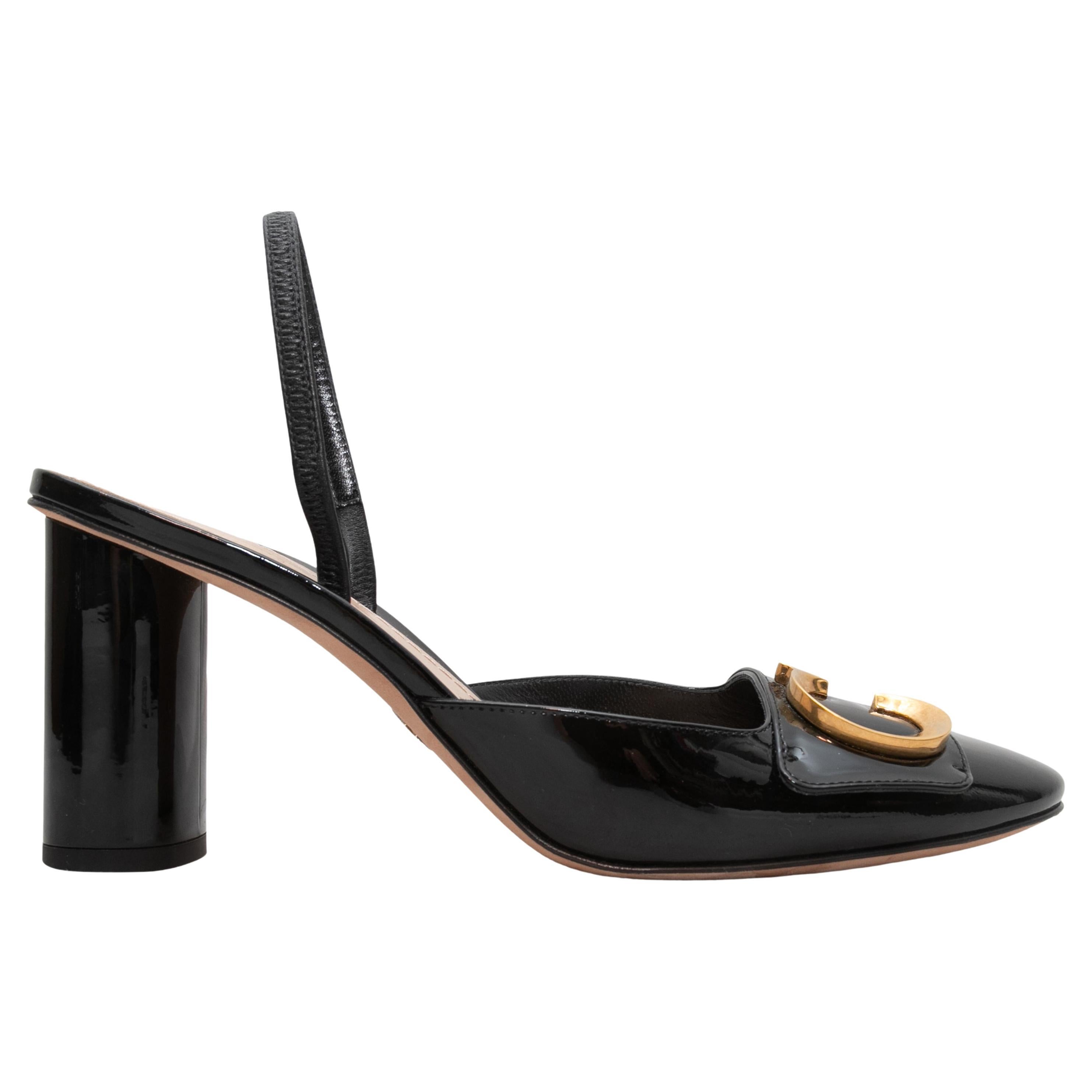 Black Christian Dior C'est Dior Patent Slingback Heels Size 37.5 For Sale