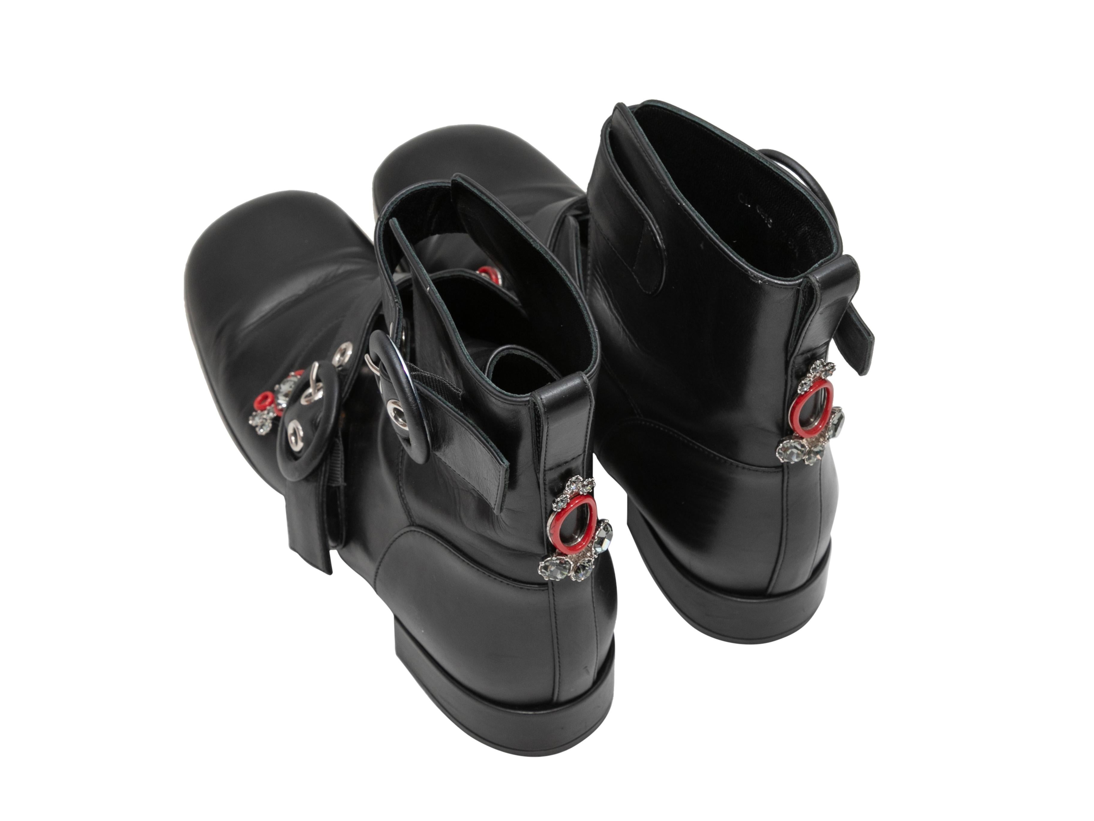 Women's Black Christian Dior Embellished Cutout Buckle Ankle Boots Size 38.5