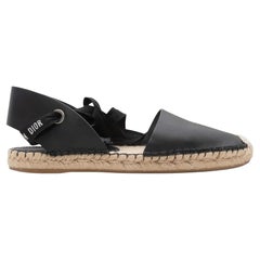 Black Christian Dior Leather Ankle Tie Espadrille Flats Size 40.5
