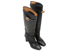 Black Christian Dior Leather Knee-High Heeled Boots Size 37.5
