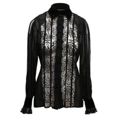 Schwarzes Christian Dior Spitze & Samt Button-Up Top Größe US S/M