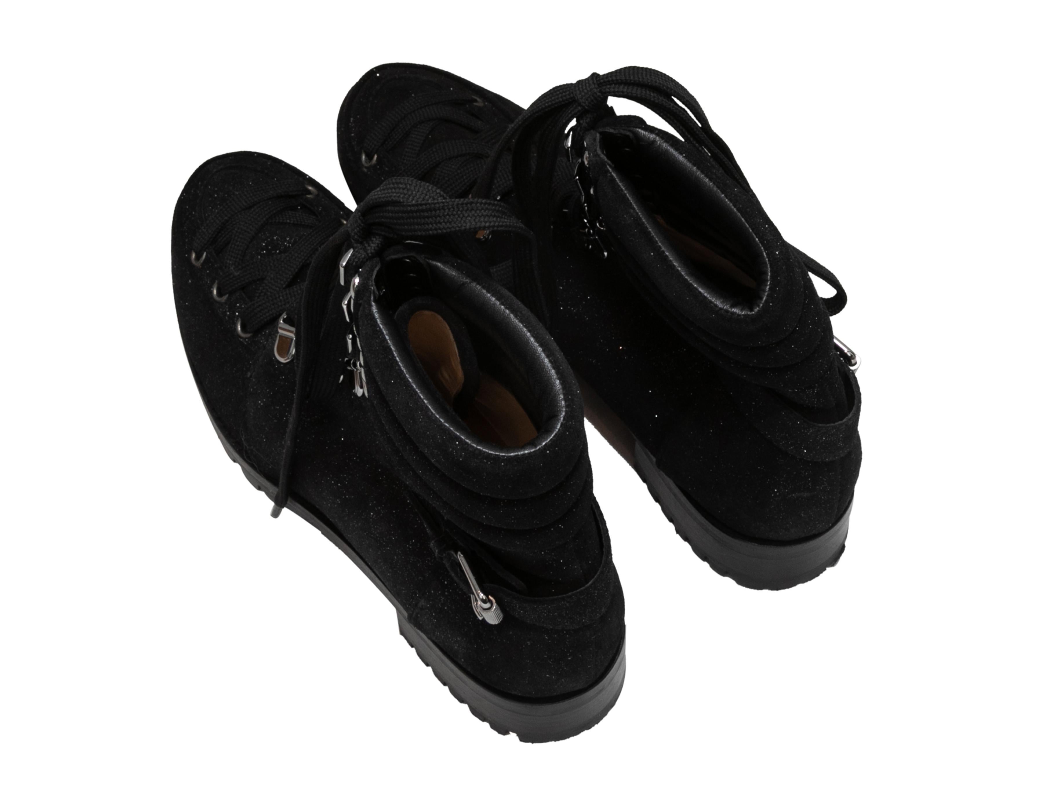 Noir Christian Louboutin - Bottes de combat en daim pailleté, taille 38,5 en vente