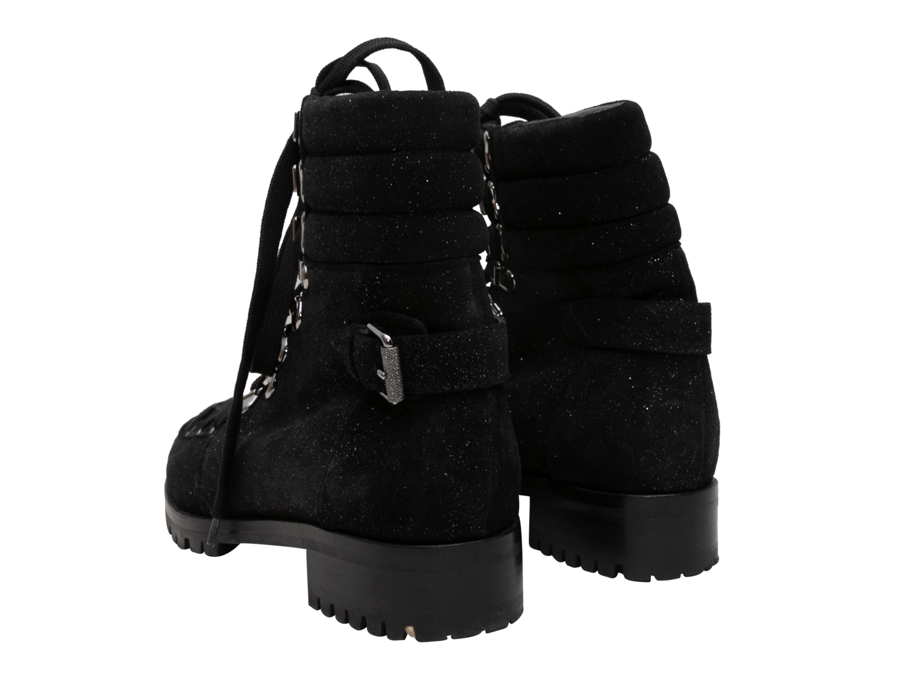 Christian Louboutin - Bottes de combat en daim pailleté, taille 38,5 Bon état - En vente à New York, NY