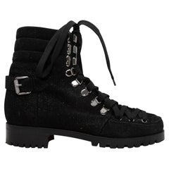 Black Christian Louboutin Glitter Suede Combat Boots Size 38.5