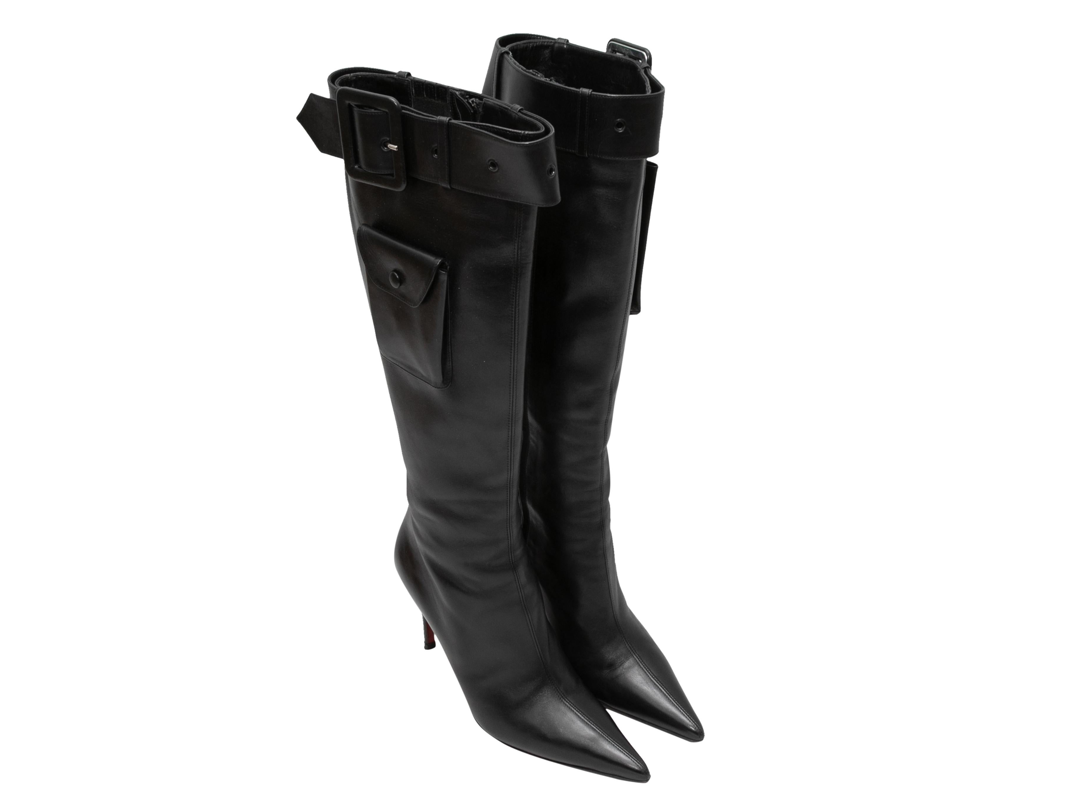 Women's or Men's Black Christian Louboutin Knee-High Pointed-Toe Pocket Boots Size 39 For Sale