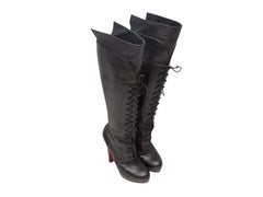 Black Christian Louboutin Lace-Up Over-The-Knee Heeled Boots Size 39