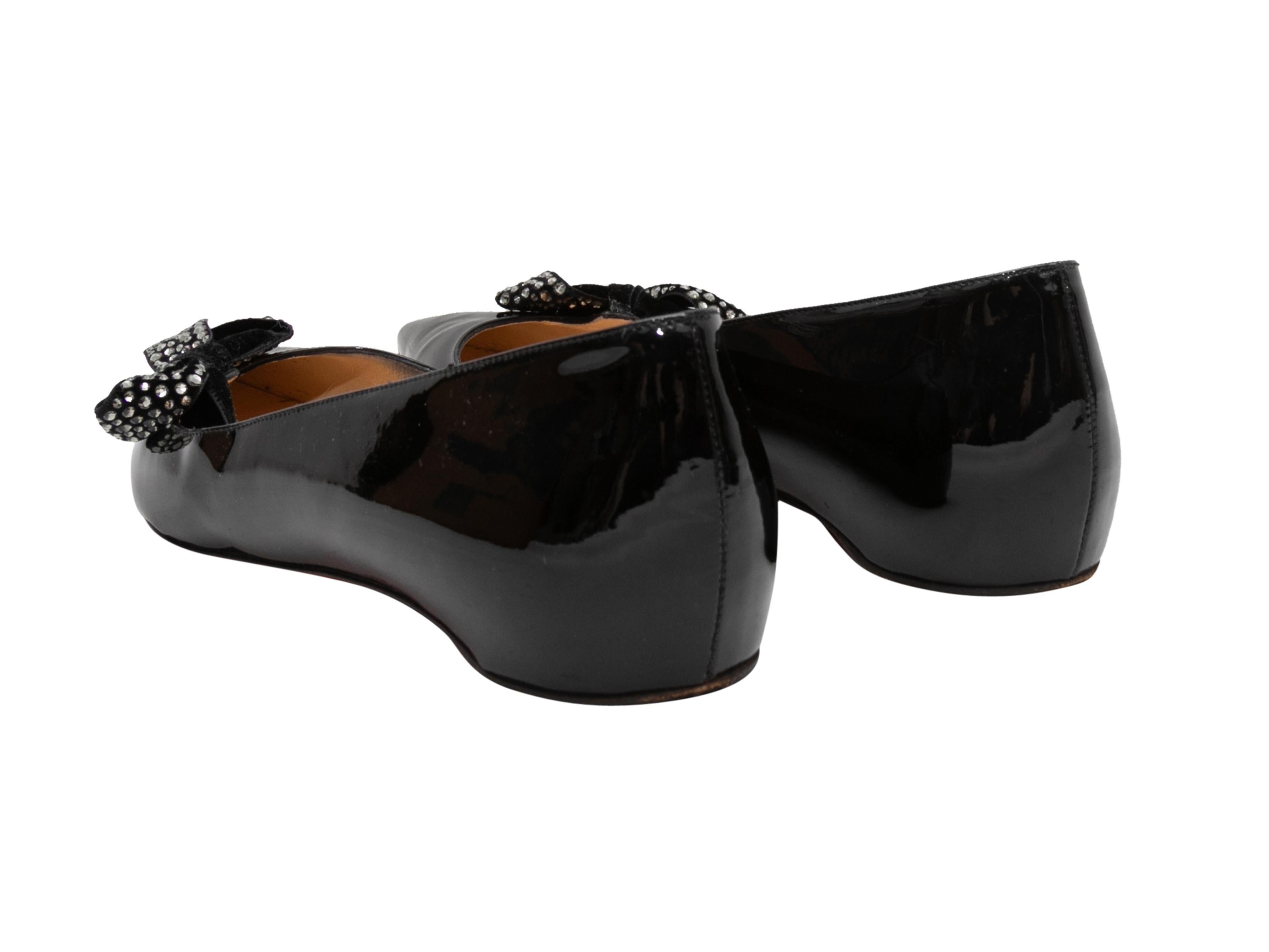 Women's Black Christian Louboutin Patent Crystal Bow-Accented Flats Size 39.5 For Sale